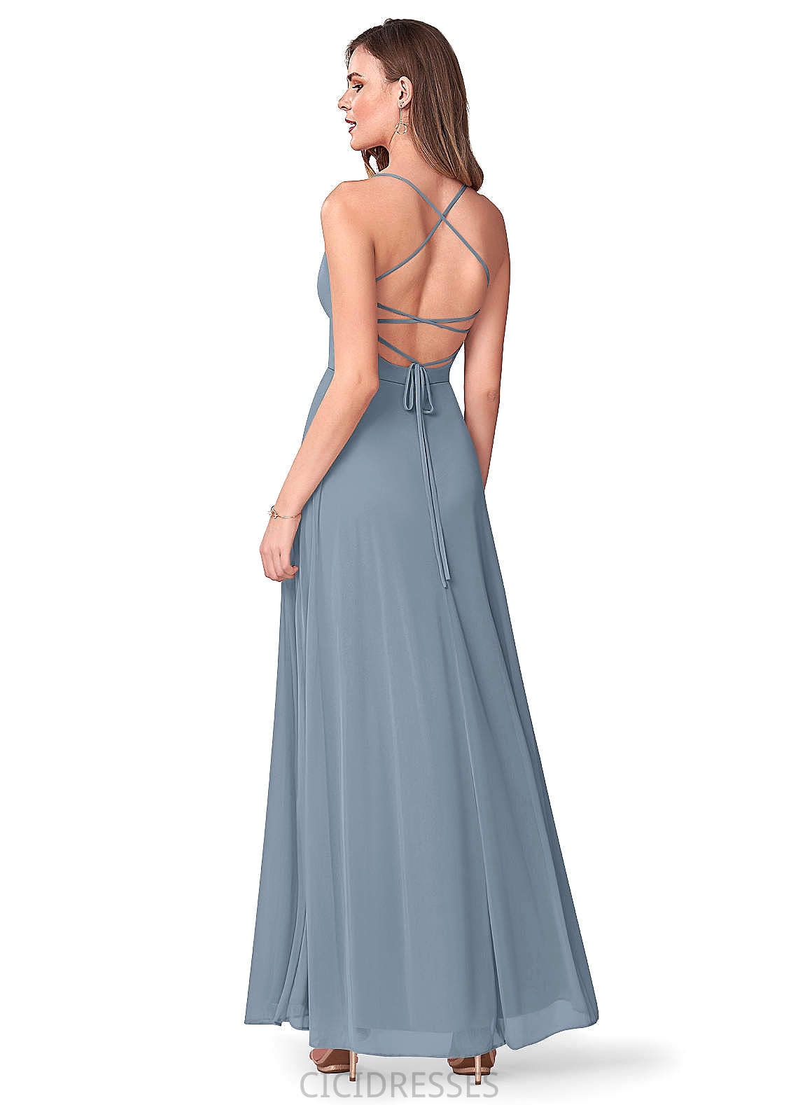 Kendra Spaghetti Staps Floor Length Sleeveless Natural Waist A-Line/Princess Bridesmaid Dresses