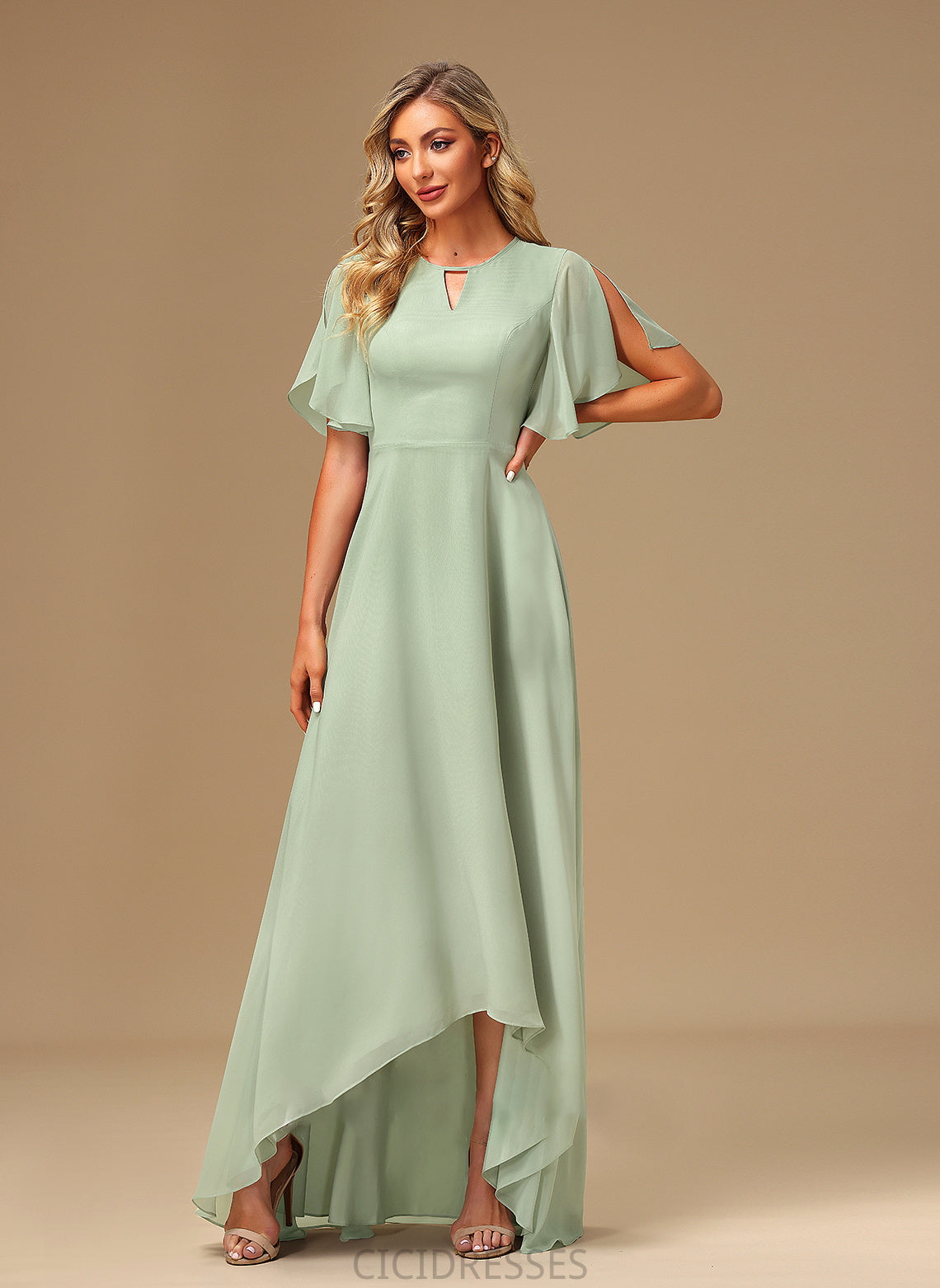 Straps A-Line Silhouette Fabric Ruffle Length Asymmetrical Embellishment Aspen Floor Length A-Line/Princess Scoop Bridesmaid Dresses