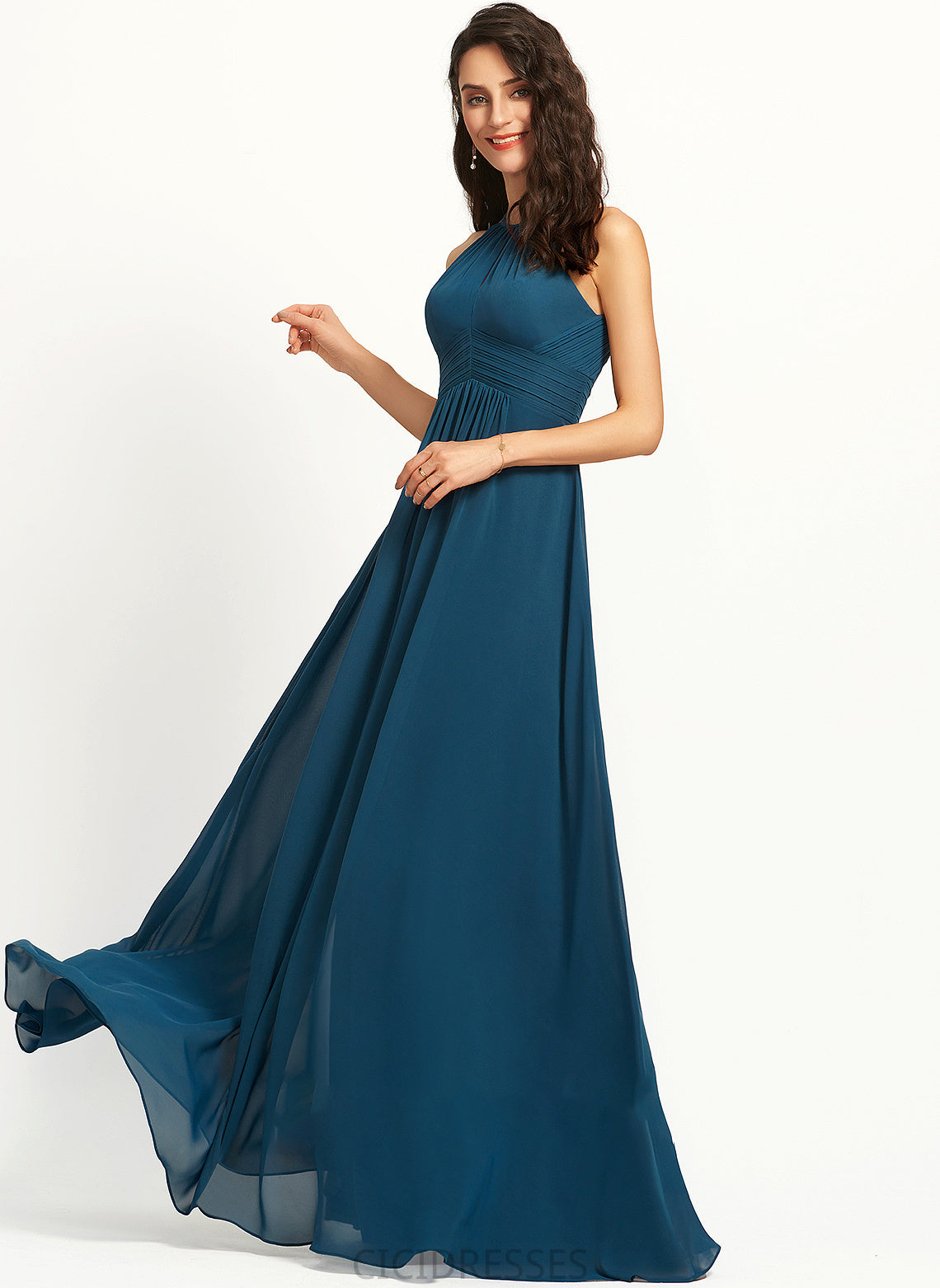 A-Line Neckline ScoopNeck Fabric Floor-Length Length Silhouette Ruffle Embellishment Zion A-Line/Princess Natural Waist Bridesmaid Dresses
