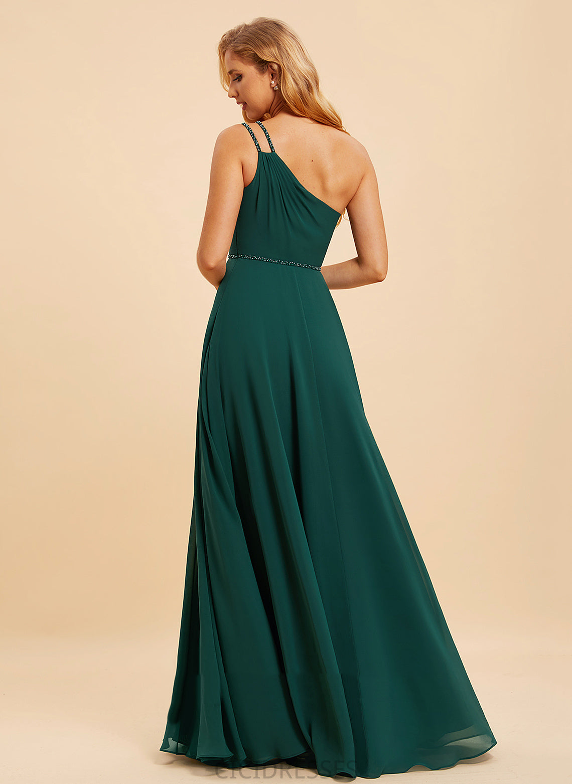 A-Line Silhouette Floor-Length Neckline Fabric Beading One-Shoulder Sequins Length Embellishment Fiona Scoop Bridesmaid Dresses