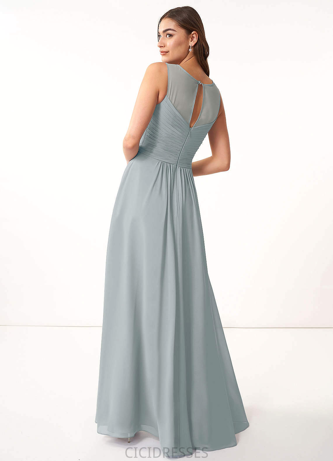 Adrienne Natural Waist A-Line/Princess Spaghetti Staps Sleeveless Floor Length Bridesmaid Dresses