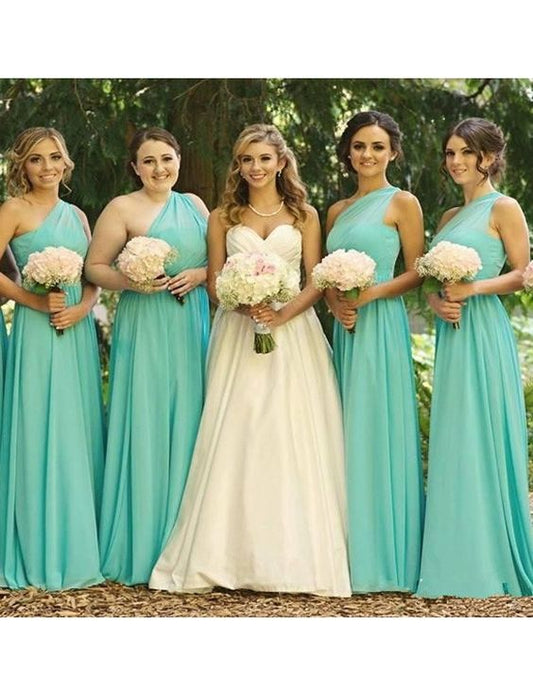 2024 Chiffon One Shoulder A Line Turquoise Long Bridesmaid Dresses