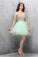 A-line Scoop Short Mint Tulle Homecoming Dress with Appliques ED85