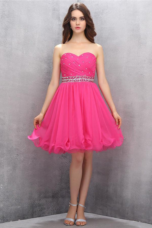 Sweetheart Chiffon Rose Beading Homecoming Dresses Prom Dresses ED87