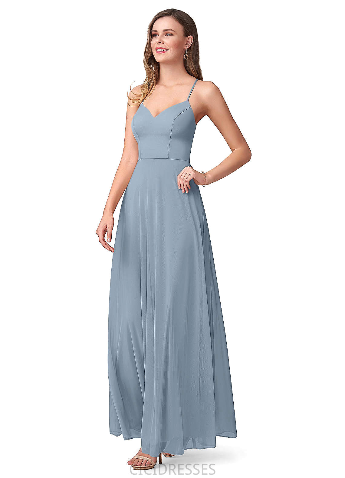 Kendra Spaghetti Staps Floor Length Sleeveless Natural Waist A-Line/Princess Bridesmaid Dresses