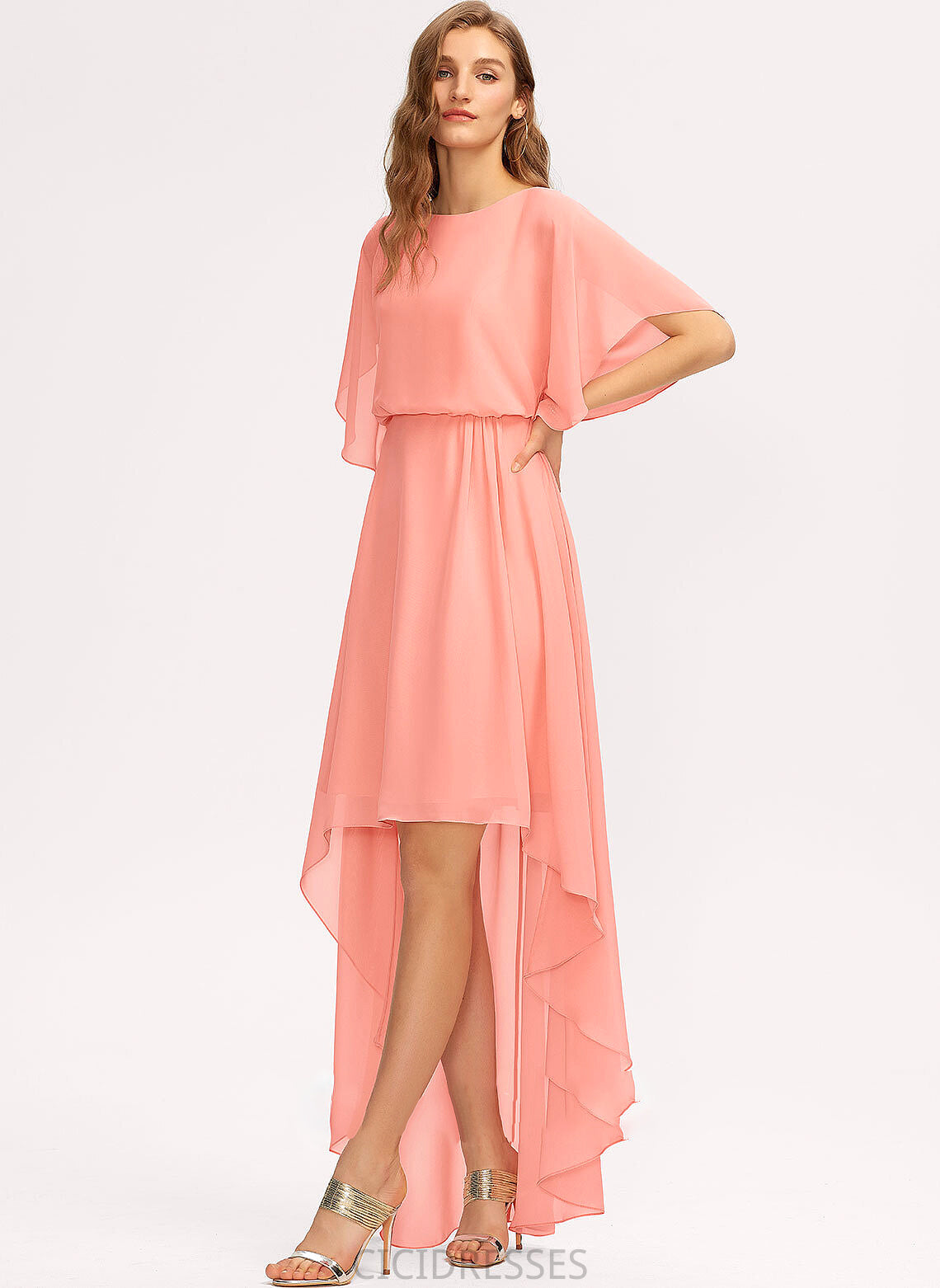 ScoopNeck Fabric Asymmetrical Neckline A-Line Silhouette Length Straps Aiyana Sleeveless Natural Waist Spaghetti Staps Bridesmaid Dresses