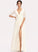 Floor-Length A-Line Embellishment Fabric Silhouette SplitFront Length V-neck Neckline Kaylyn A-Line/Princess One Shoulder Bridesmaid Dresses