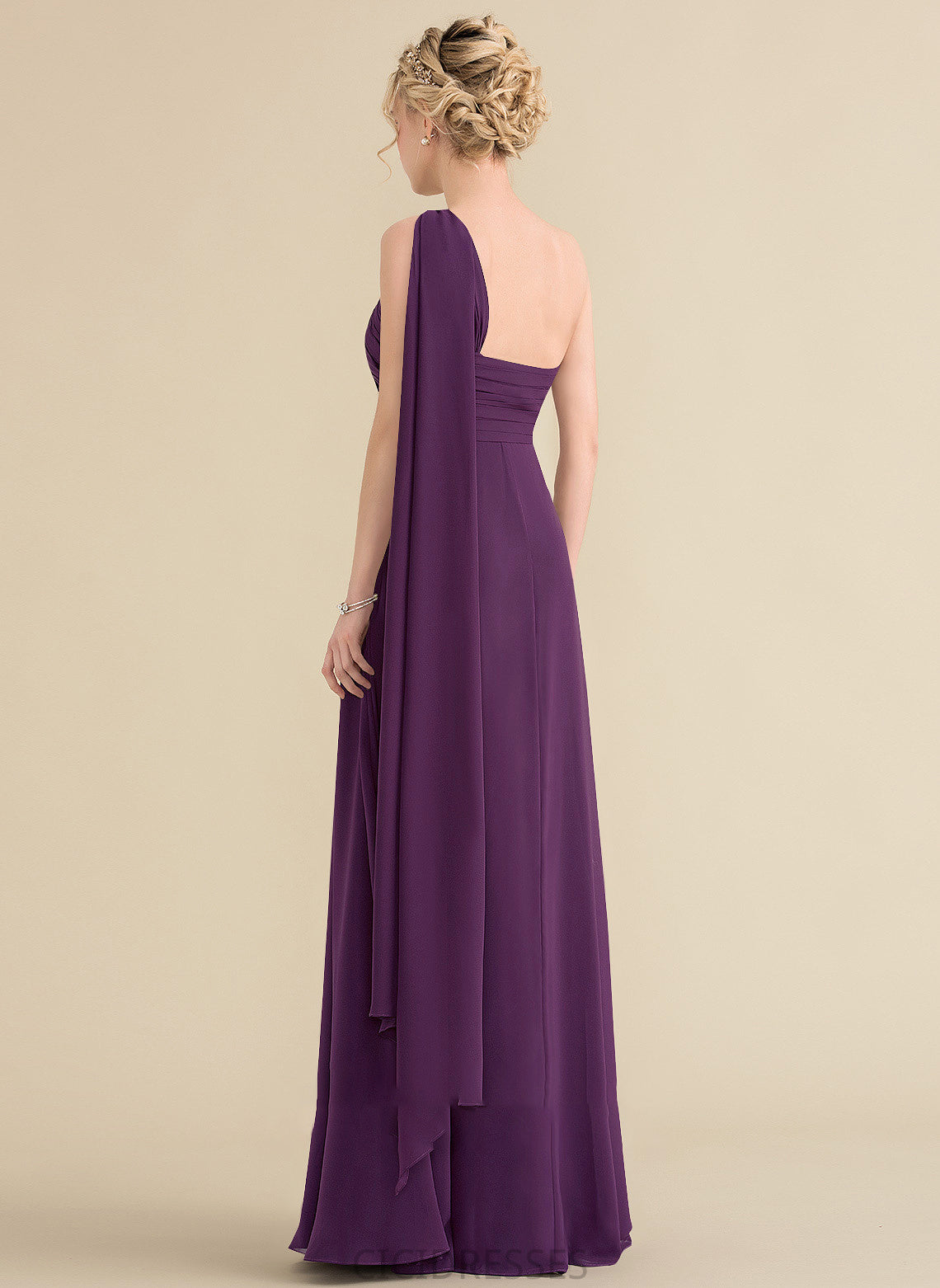 Embellishment A-Line Neckline Length Ruffle Floor-Length One-Shoulder Silhouette Fabric Janet Sleeveless V-Neck Bridesmaid Dresses