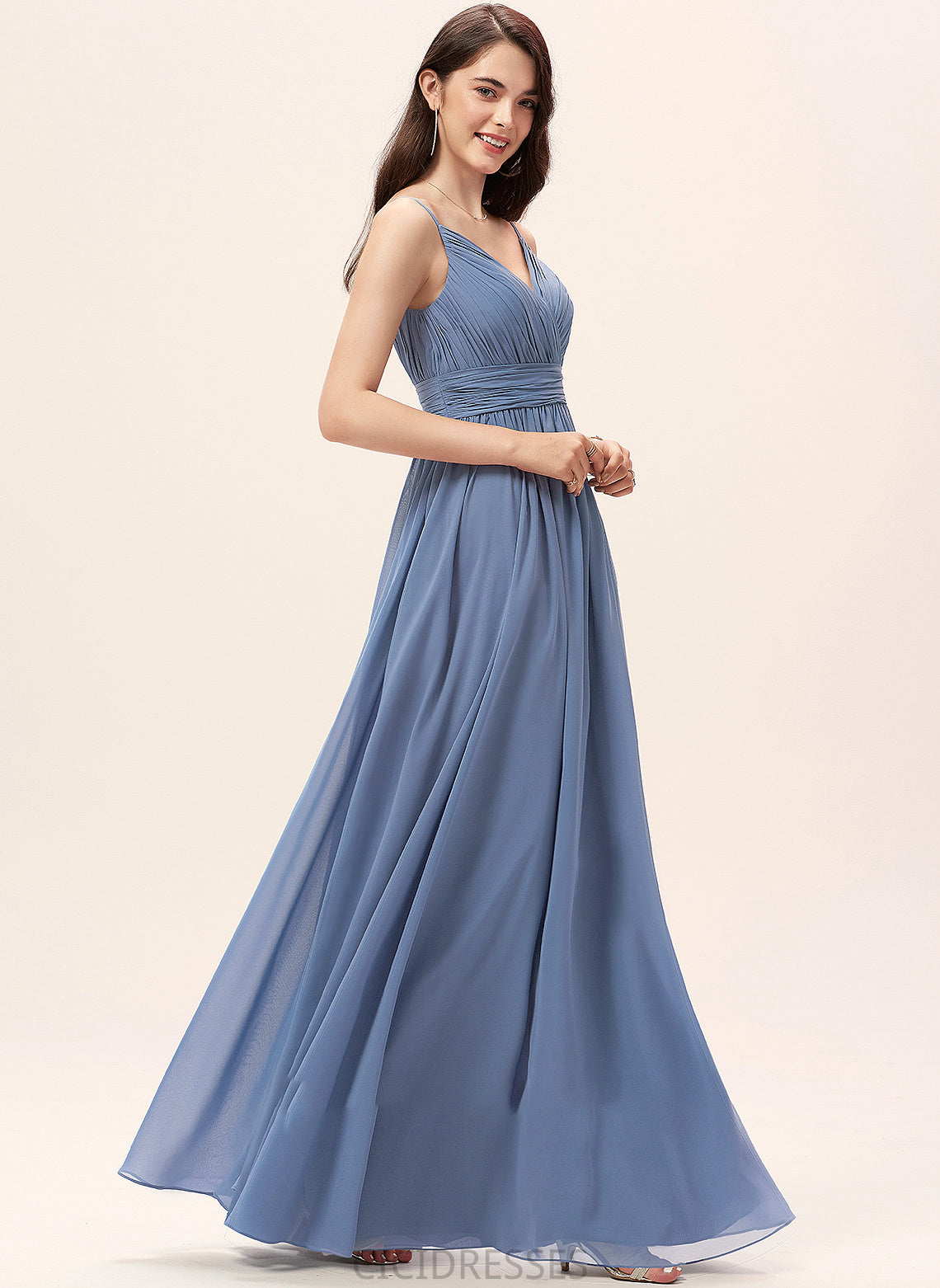Fabric V-neck Neckline A-Line Floor-Length Silhouette Length Straps Elva V-Neck Sleeveless Natural Waist Bridesmaid Dresses
