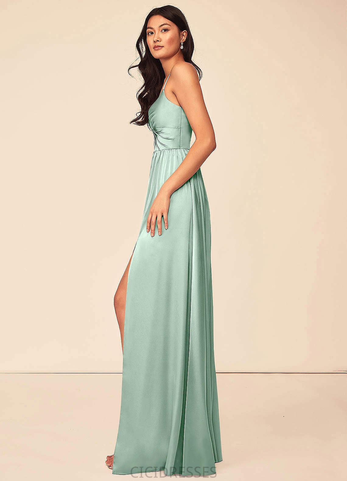 Shaylee Natural Waist Sleeveless Floor Length Spaghetti Staps A-Line/Princess Bridesmaid Dresses