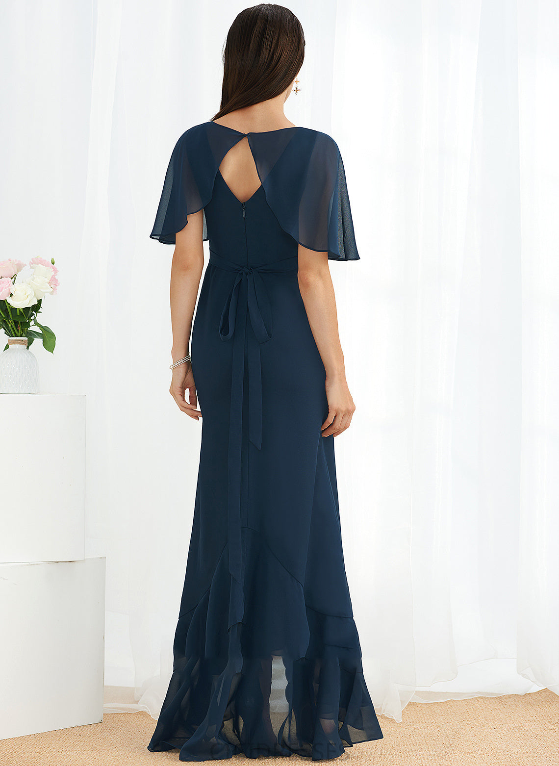 Asymmetrical Length SplitFront Silhouette Embellishment Fabric V-neck A-Line Neckline Joan Bridesmaid Dresses