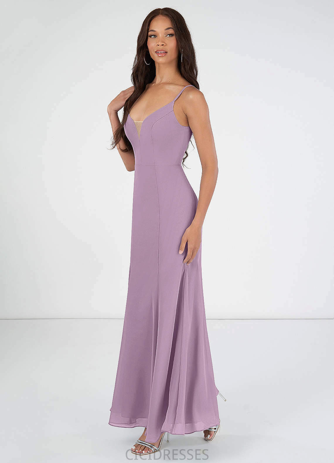 Megan A-Line/Princess Sleeveless Natural Waist V-Neck Floor Length Bridesmaid Dresses