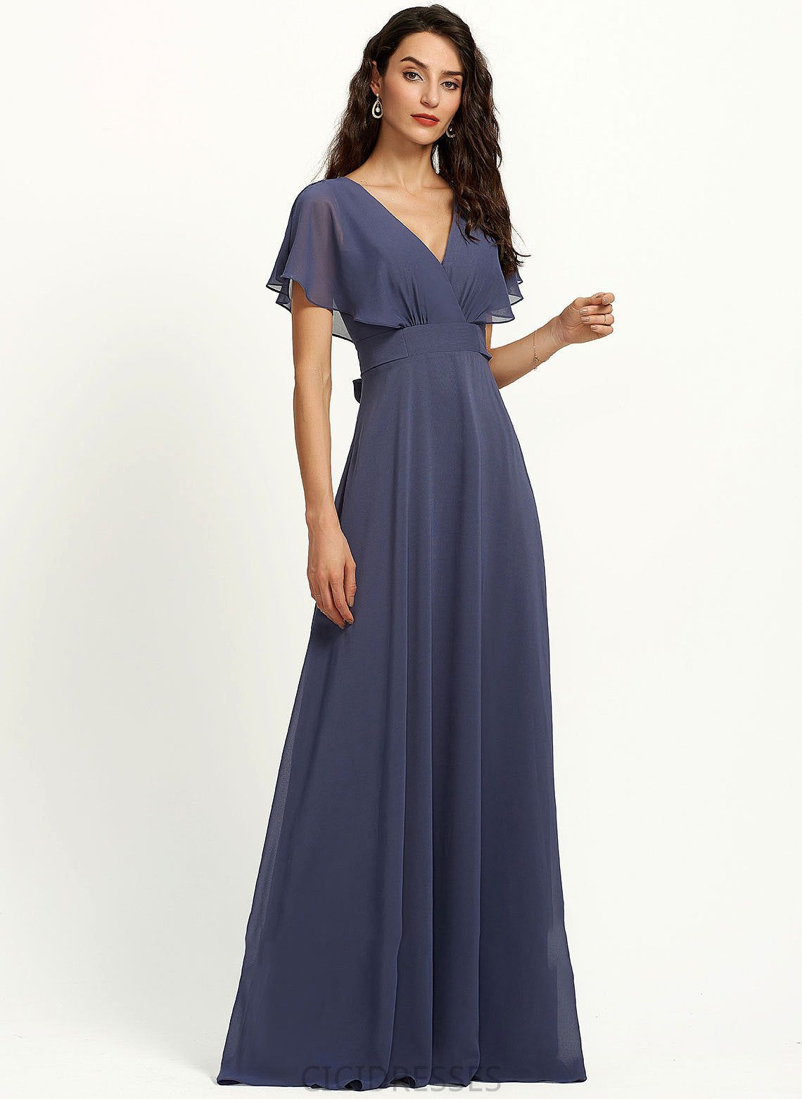 Fabric Length Silhouette Straps Neckline Floor-Length V-neck A-Line Mignon Spaghetti Staps Sleeveless Natural Waist Bridesmaid Dresses
