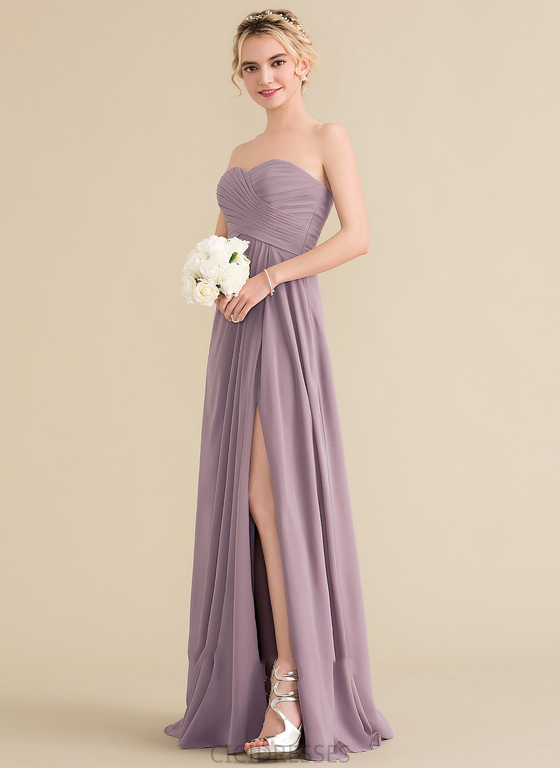 Floor-Length Length Fabric Sweetheart Ruffle Embellishment Neckline A-Line Silhouette SplitFront Alessandra Sleeveless Bridesmaid Dresses