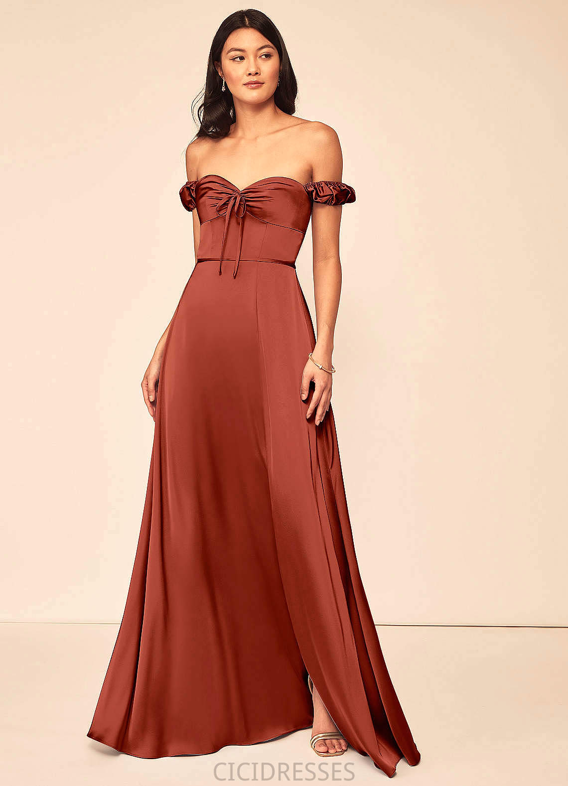Veronica Sheath/Column Sleeveless Spaghetti Staps Floor Length Satin Natural Waist Bridesmaid Dresses