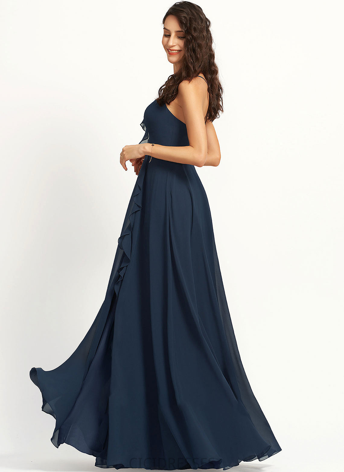 SplitFront Embellishment Fabric Floor-Length Neckline Length Silhouette A-Line V-neck Caylee Straps A-Line/Princess Bridesmaid Dresses