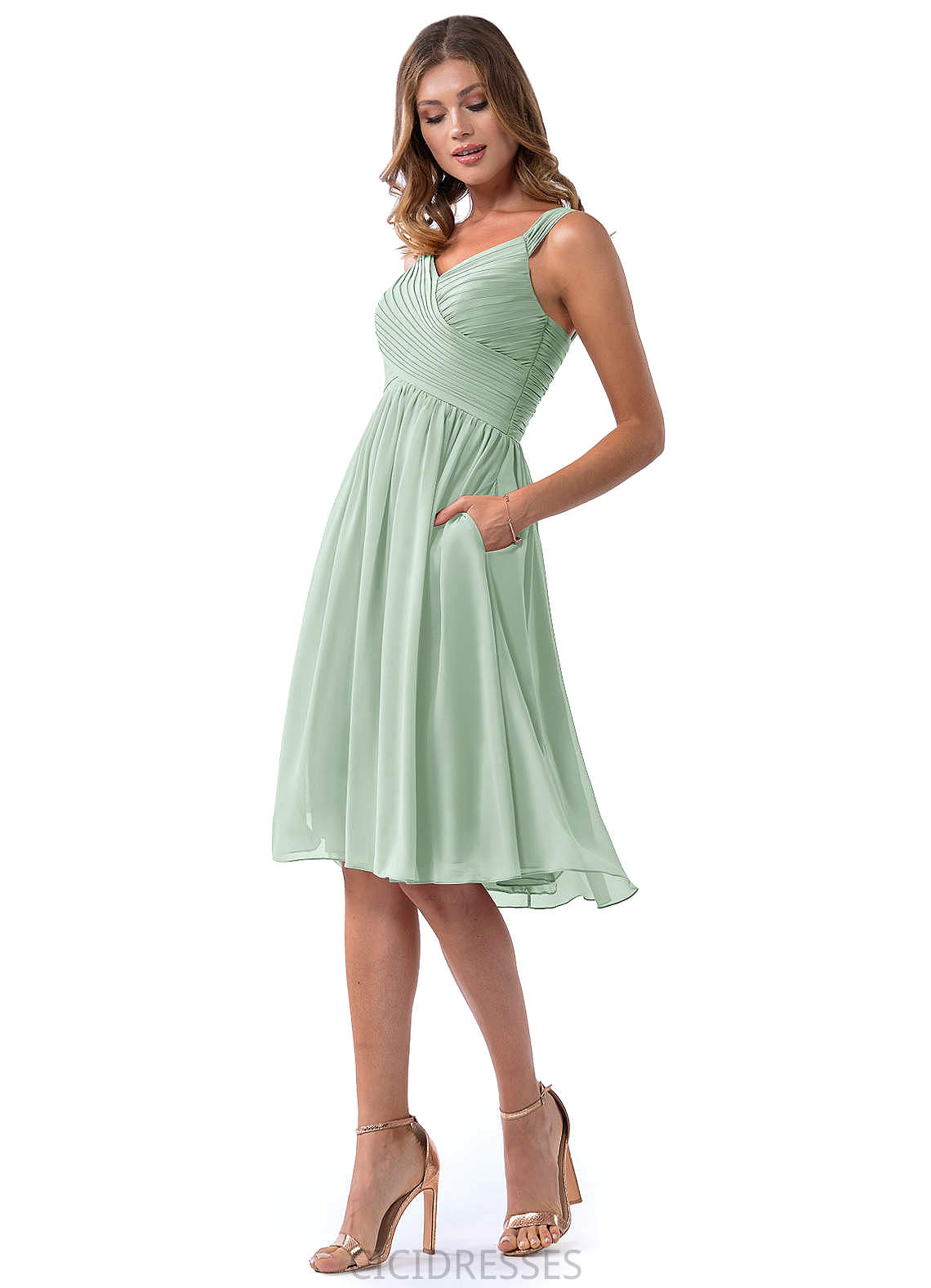 Gloria A-Line/Princess Floor Length Spaghetti Staps Natural Waist Sleeveless Bridesmaid Dresses