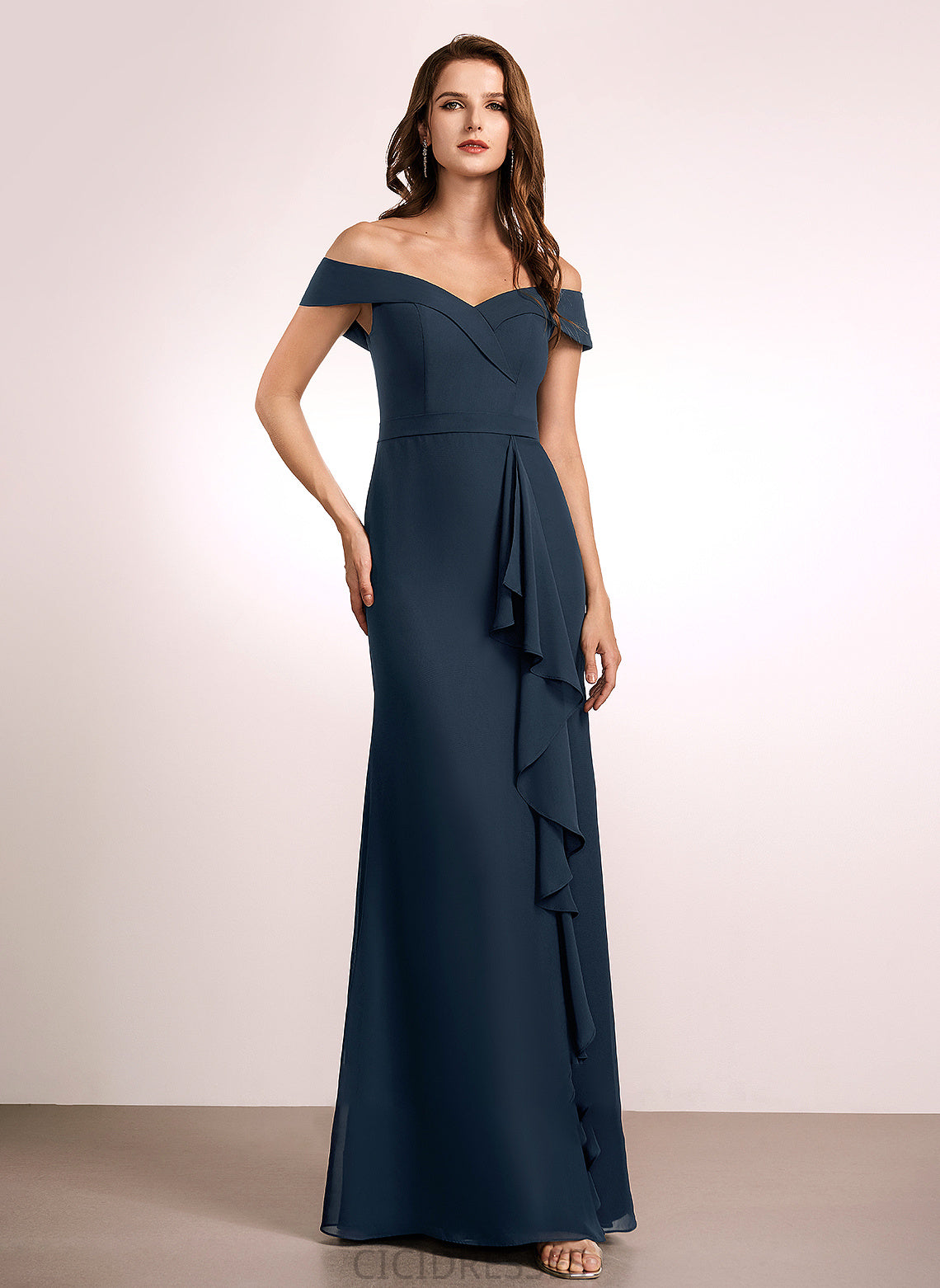 Fabric Embellishment Floor-Length Off-the-Shoulder Length A-Line Neckline Ruffle Silhouette Shayla Floor Length Sleeveless Bridesmaid Dresses