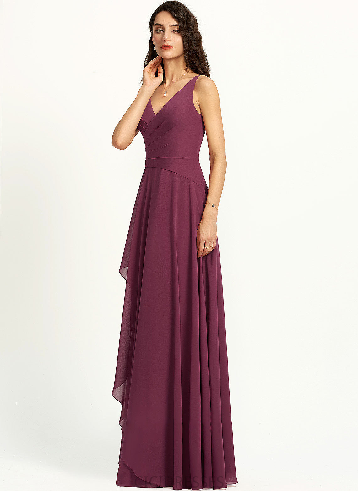V-neck SplitFront Silhouette A-Line Floor-Length Length Neckline Embellishment Fabric Vanessa V-Neck A-Line/Princess Bridesmaid Dresses
