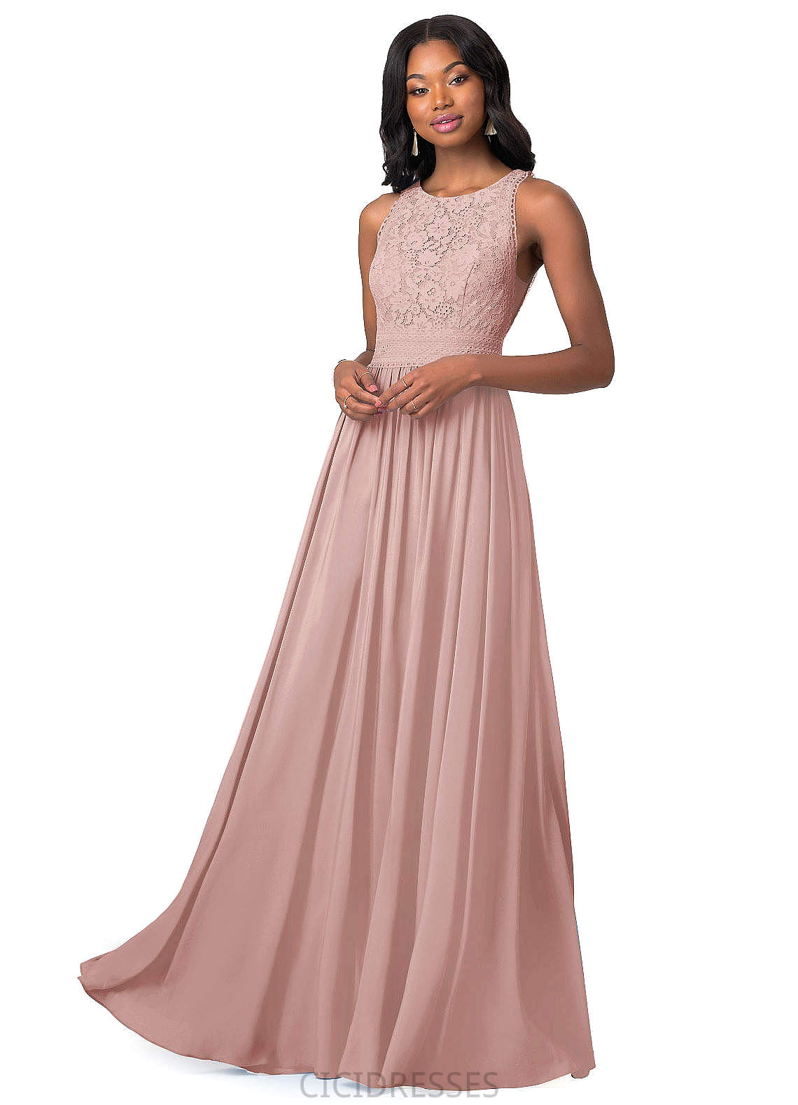 Kiera Sleeveless A-Line/Princess Floor Length Natural Waist V-Neck Bridesmaid Dresses