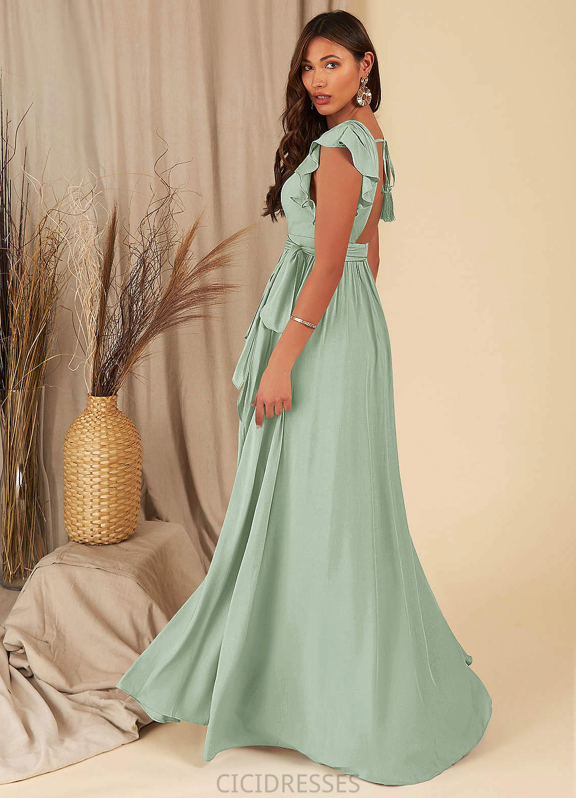 Karla A-Line/Princess Floor Length Sleeveless Natural Waist Spaghetti Staps Off The Shoulder Bridesmaid Dresses