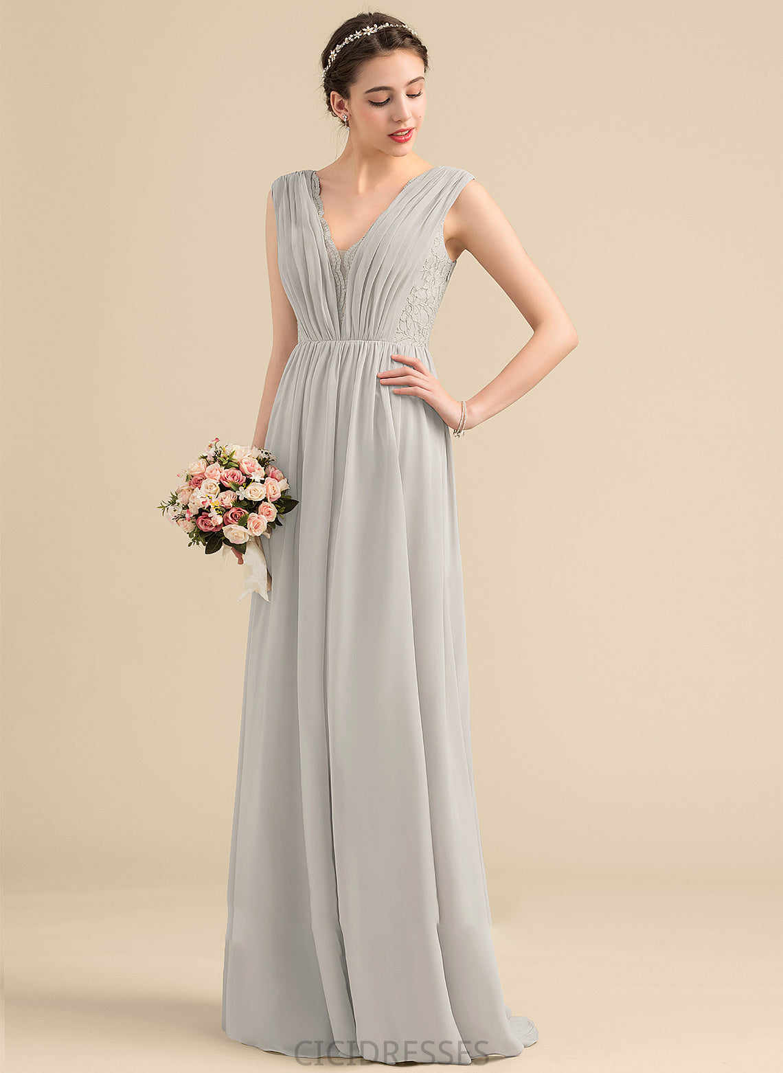 Embellishment V-neck Fabric Neckline Ruffle A-Line Length Silhouette Floor-Length Patience Natural Waist One Shoulder Bridesmaid Dresses