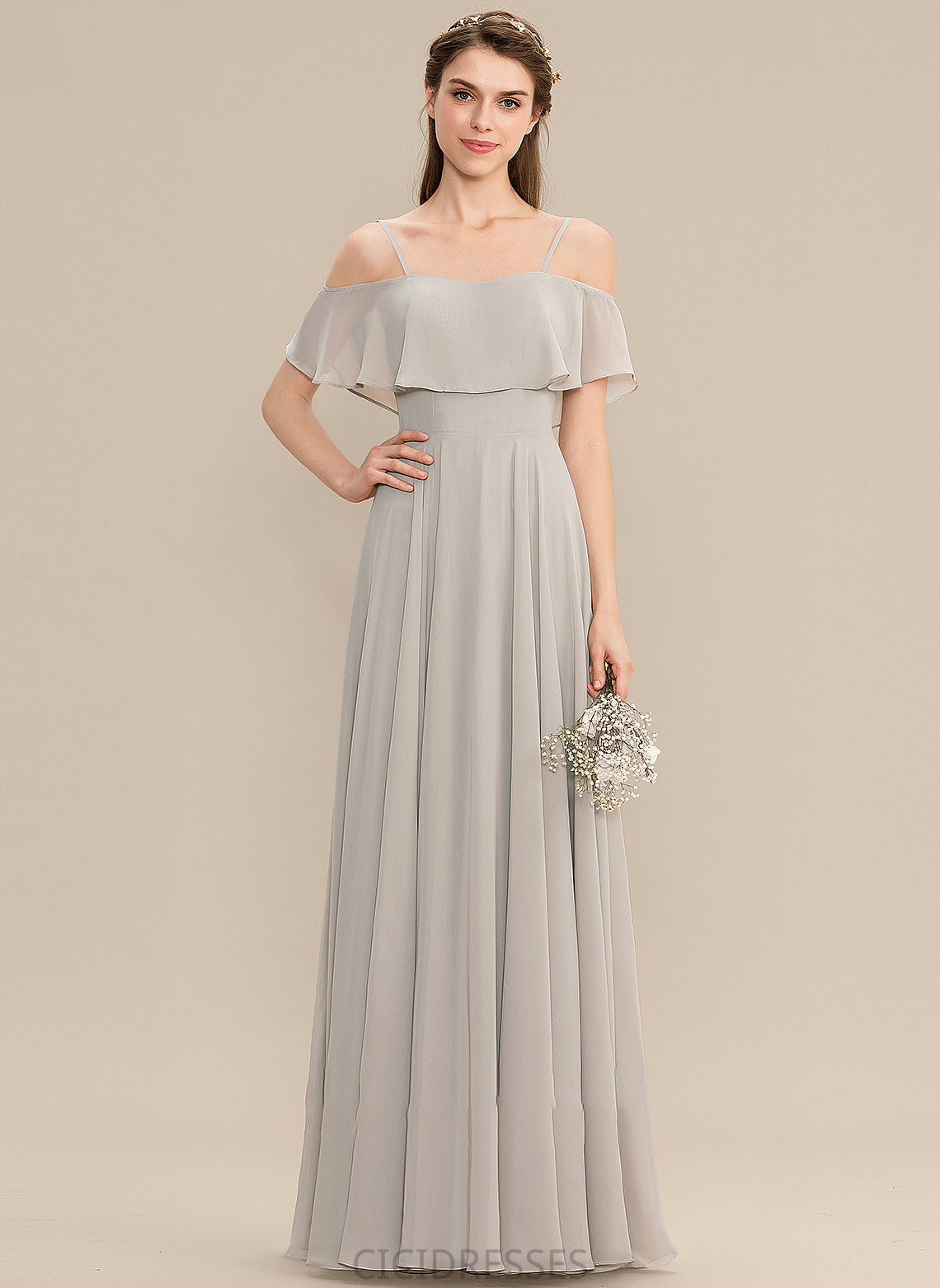 Silhouette A-Line Neckline Off-the-Shoulder Straps Floor-Length Length Fabric Abril Sleeveless A-Line/Princess Natural Waist Bridesmaid Dresses