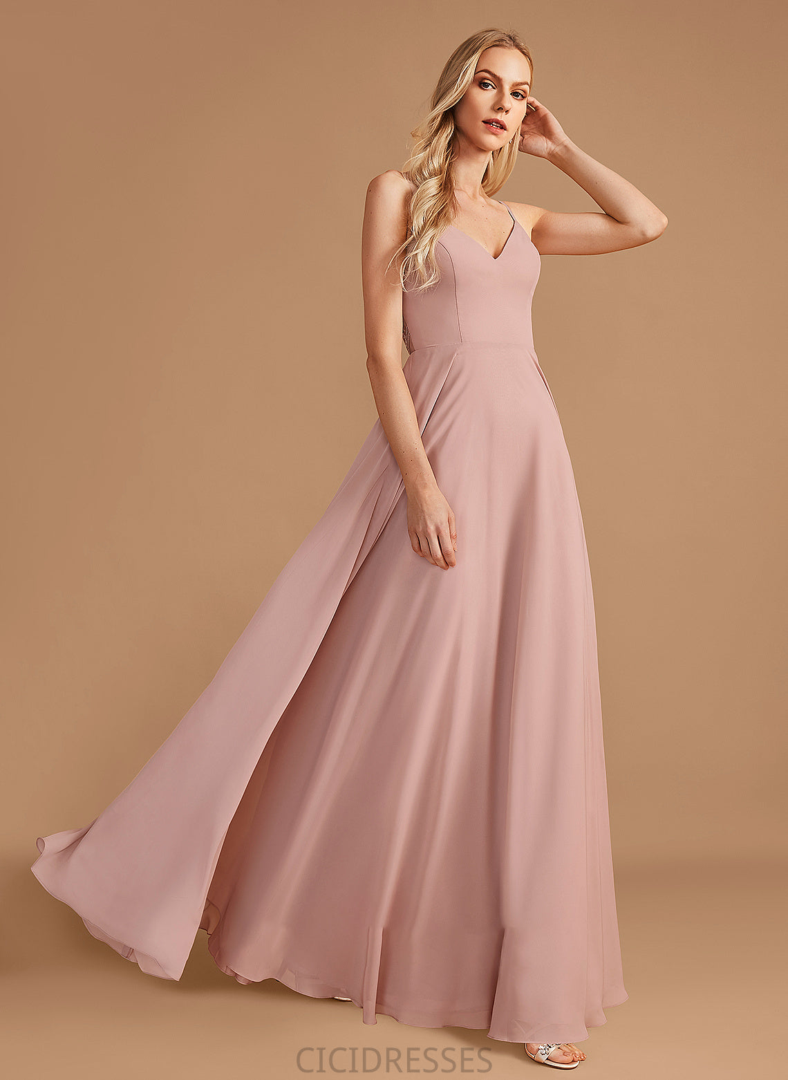 A-Line Length V-neck Neckline Silhouette Fabric Lace Floor-Length Embellishment Willa Knee Length Natural Waist Bridesmaid Dresses