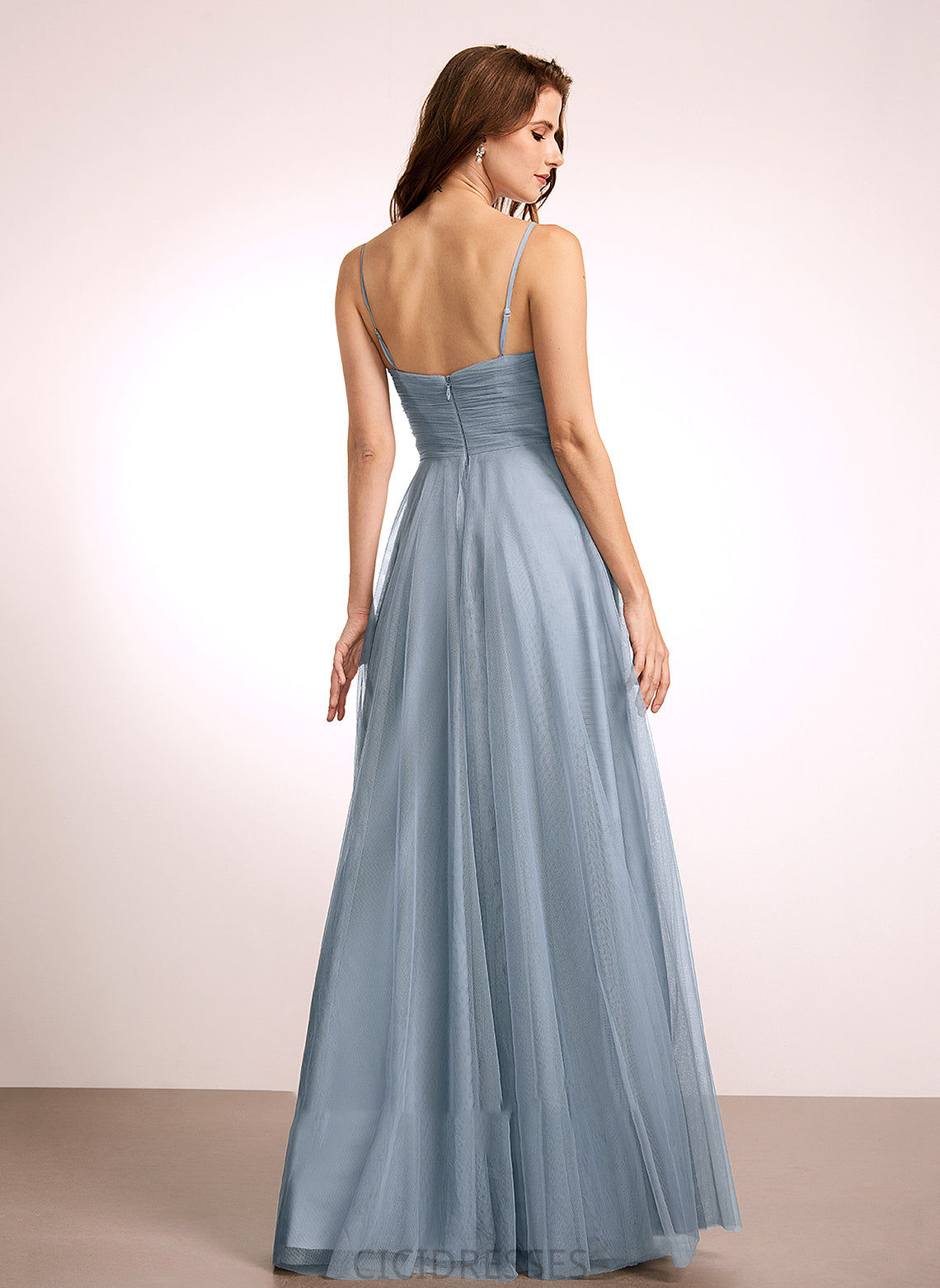 Fabric V-neck Silhouette Lace Floor-Length Length Embellishment Neckline A-Line Destinee Natural Waist A-Line/Princess Bridesmaid Dresses