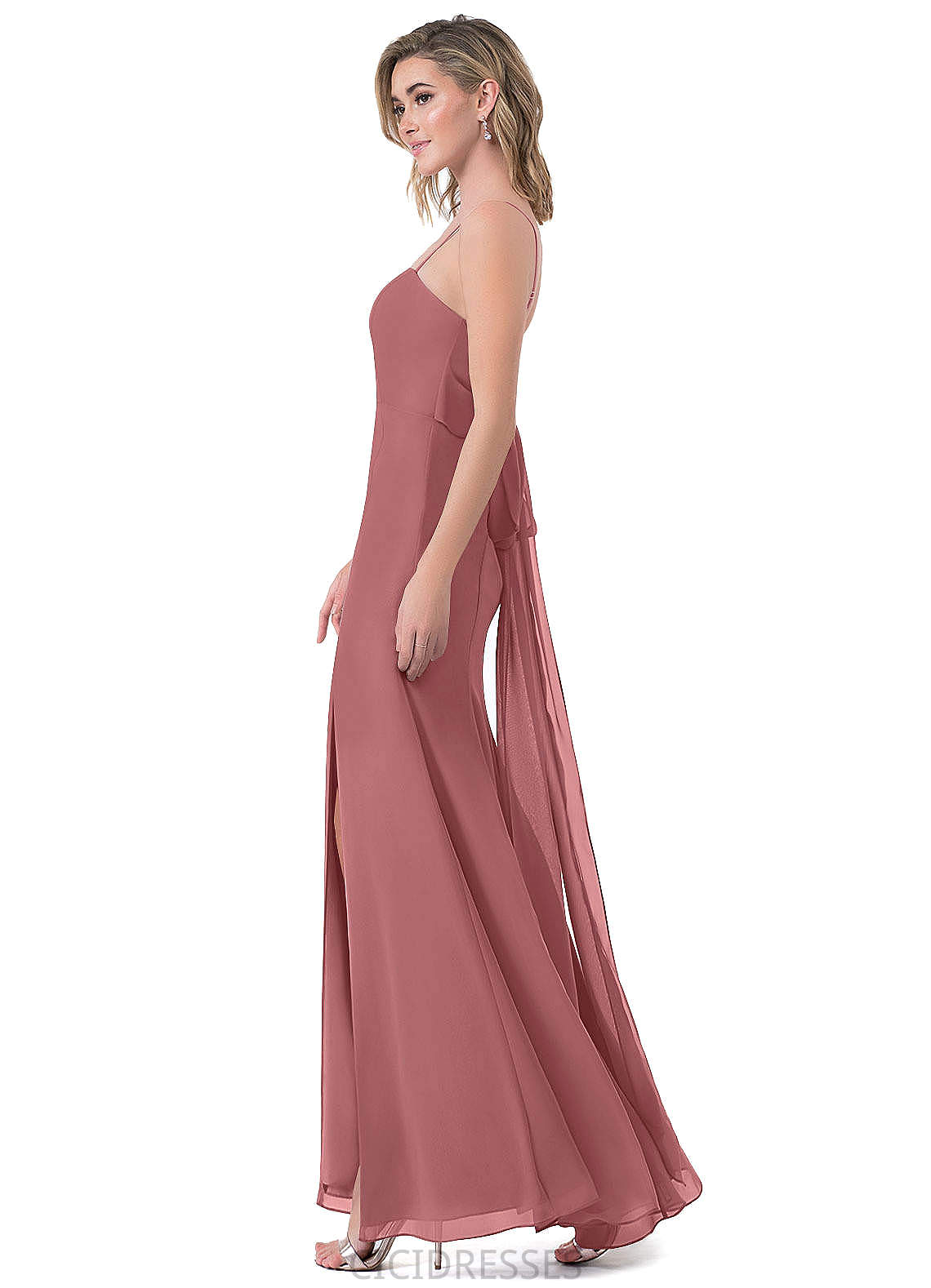 Maureen A-Line/Princess Half Sleeves Empire Waist V-Neck Floor Length Bridesmaid Dresses