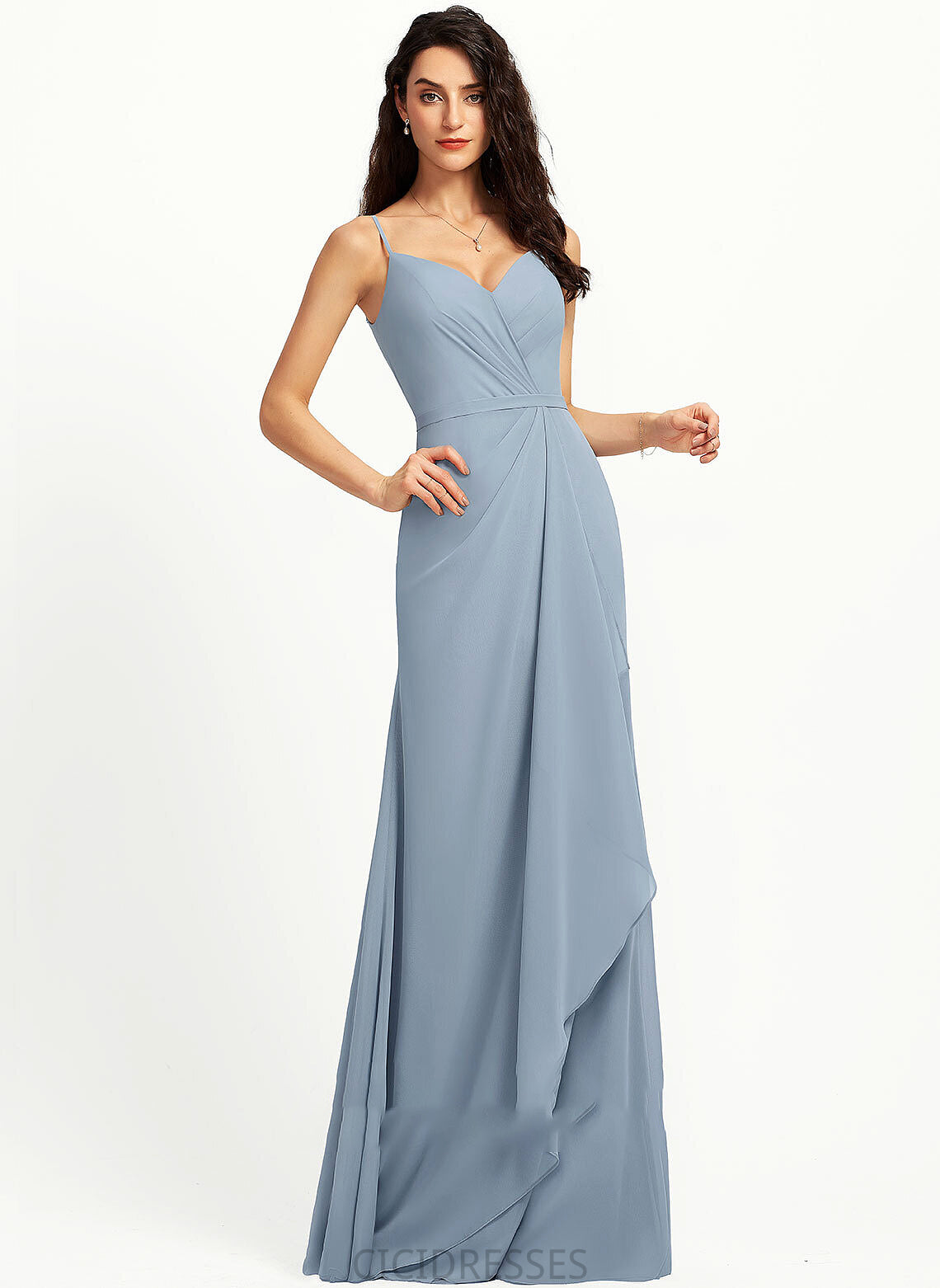 V-neck Floor-Length Sheath/Column Straps Fabric Neckline Silhouette Length Toni Satin A-Line/Princess Floor Length Bridesmaid Dresses