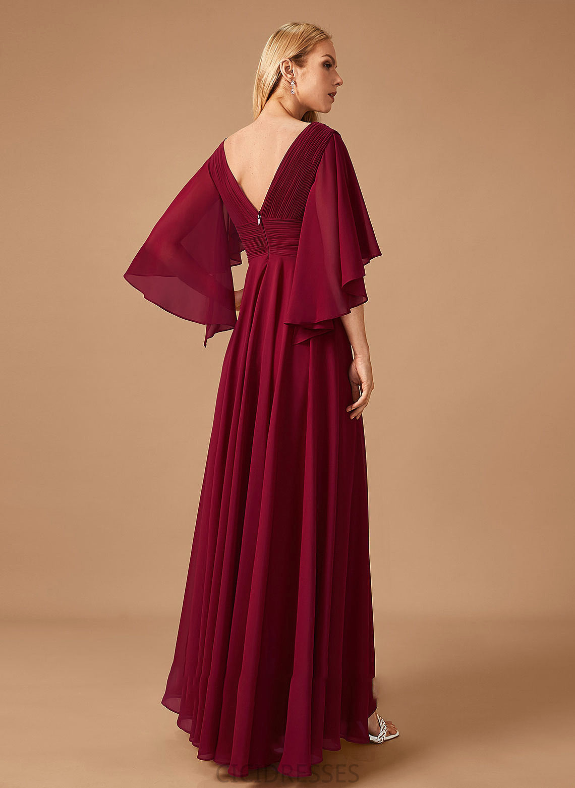 Silhouette Neckline Floor-Length Embellishment Ruffle Length Fabric V-neck A-Line Izabella Sleeveless Floor Length Bridesmaid Dresses