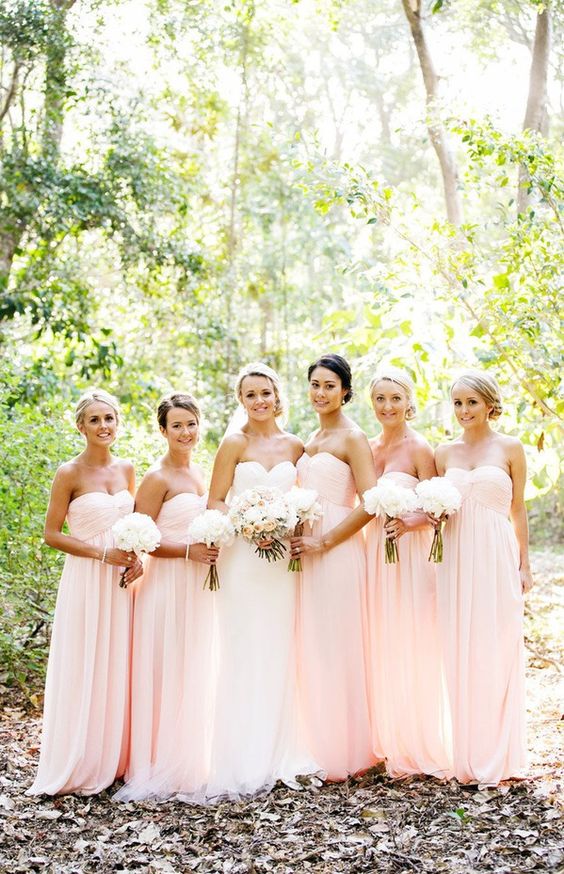 2024 Cheap A Line Chiffon Pink Sweetheart Long Bridesmaid Dresses / Gowns