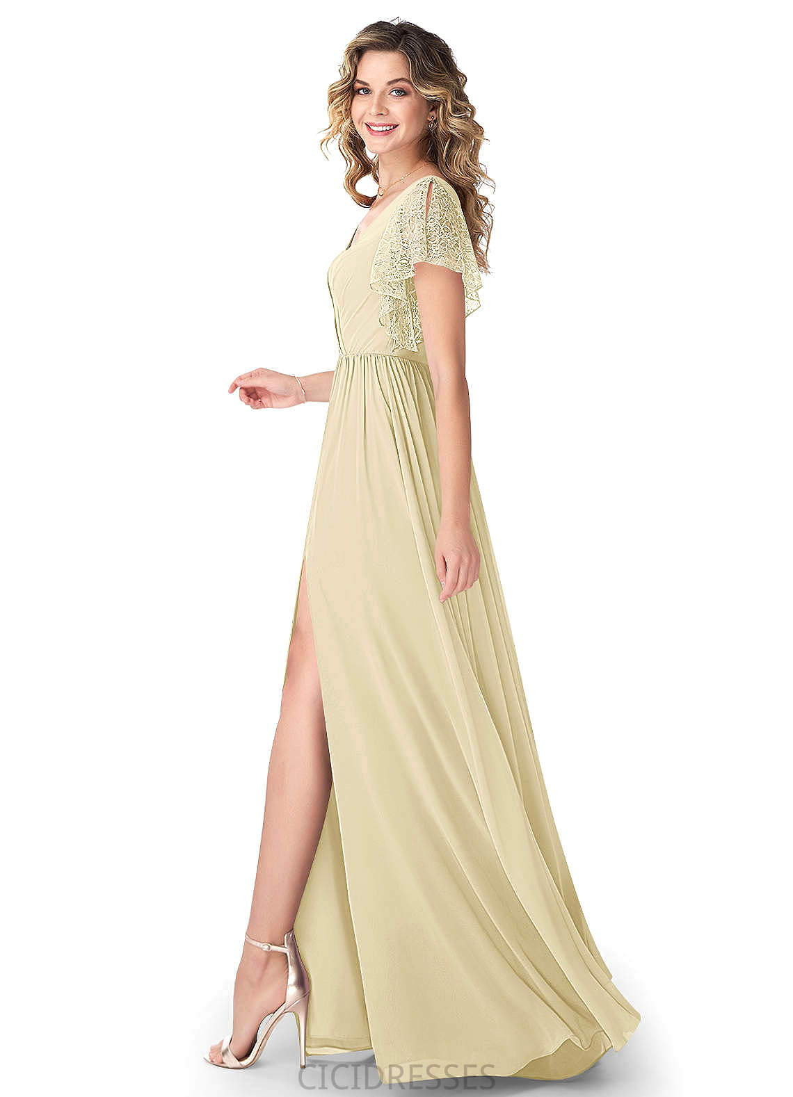 Kenzie Spaghetti Staps Floor Length Sheath/Column Natural Waist Bridesmaid Dresses