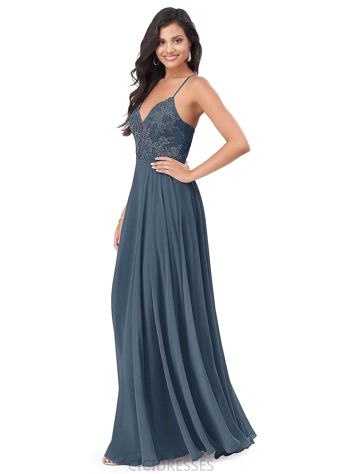 Fatima A-Line/Princess Spaghetti Staps Natural Waist Floor Length Sleeveless Bridesmaid Dresses
