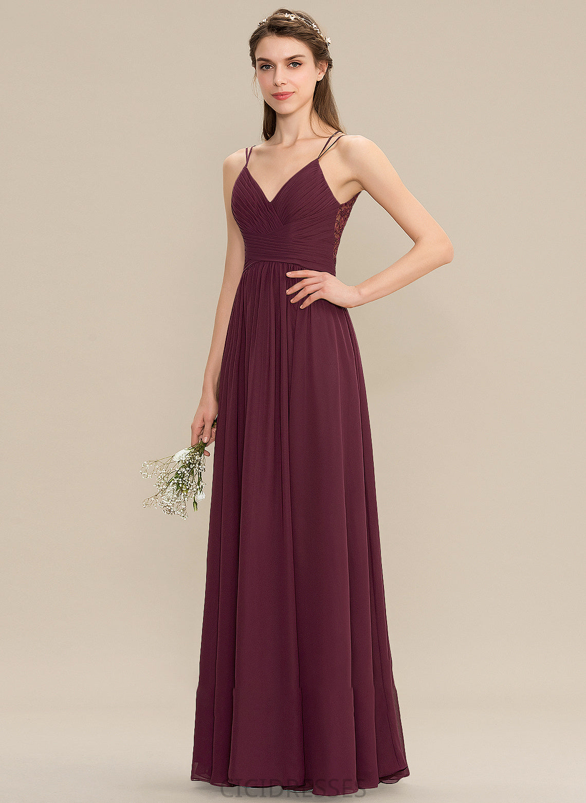 Fabric Silhouette V-neck Embellishment Ruffle Neckline Length Floor-Length A-Line Celeste Sleeveless A-Line/Princess Bridesmaid Dresses