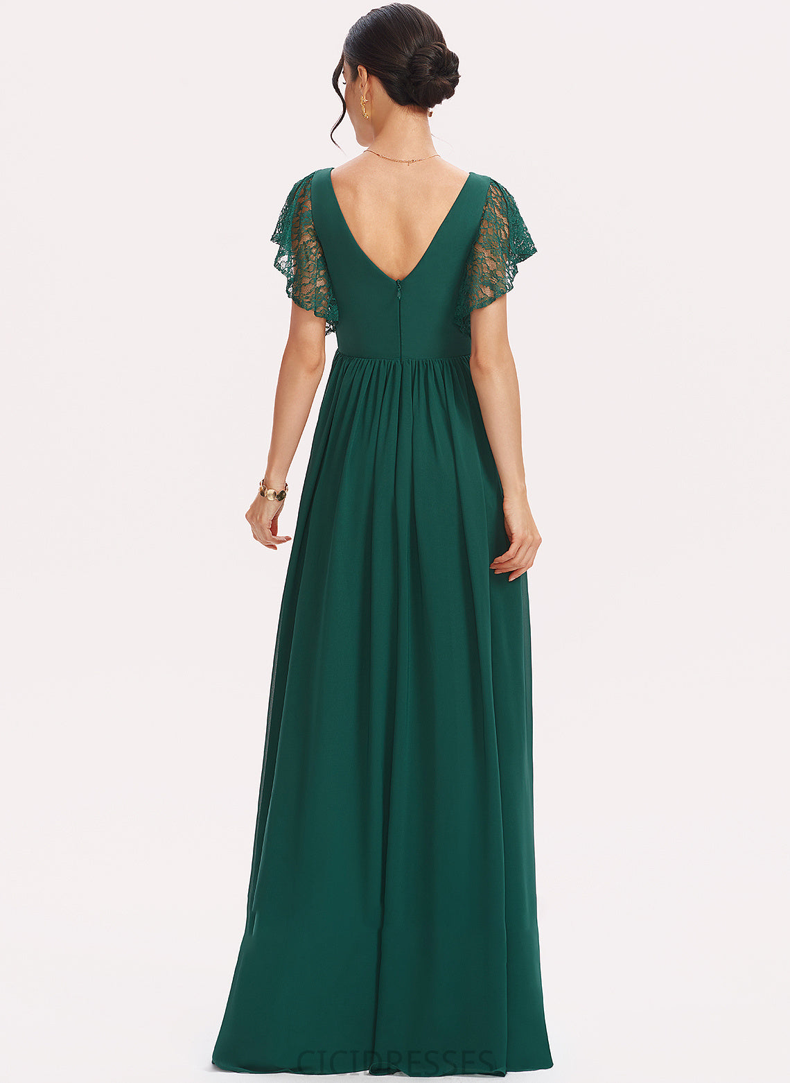 A-Line Neckline SplitFront Lace V-neck Floor-Length Length Silhouette Fabric Embellishment Kirsten Sleeveless Bridesmaid Dresses