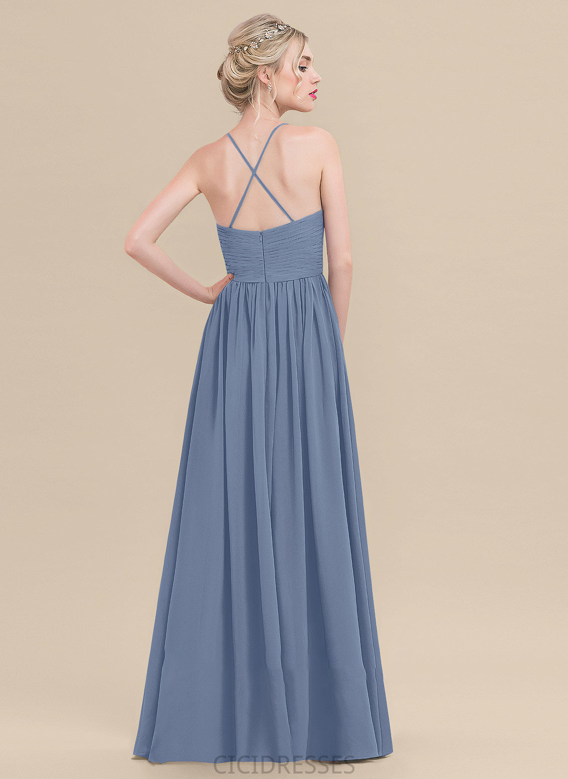 Silhouette Length Sweetheart Ruffle Neckline A-Line Fabric Floor-Length Embellishment Lindsey Empire Waist Sleeveless Bridesmaid Dresses