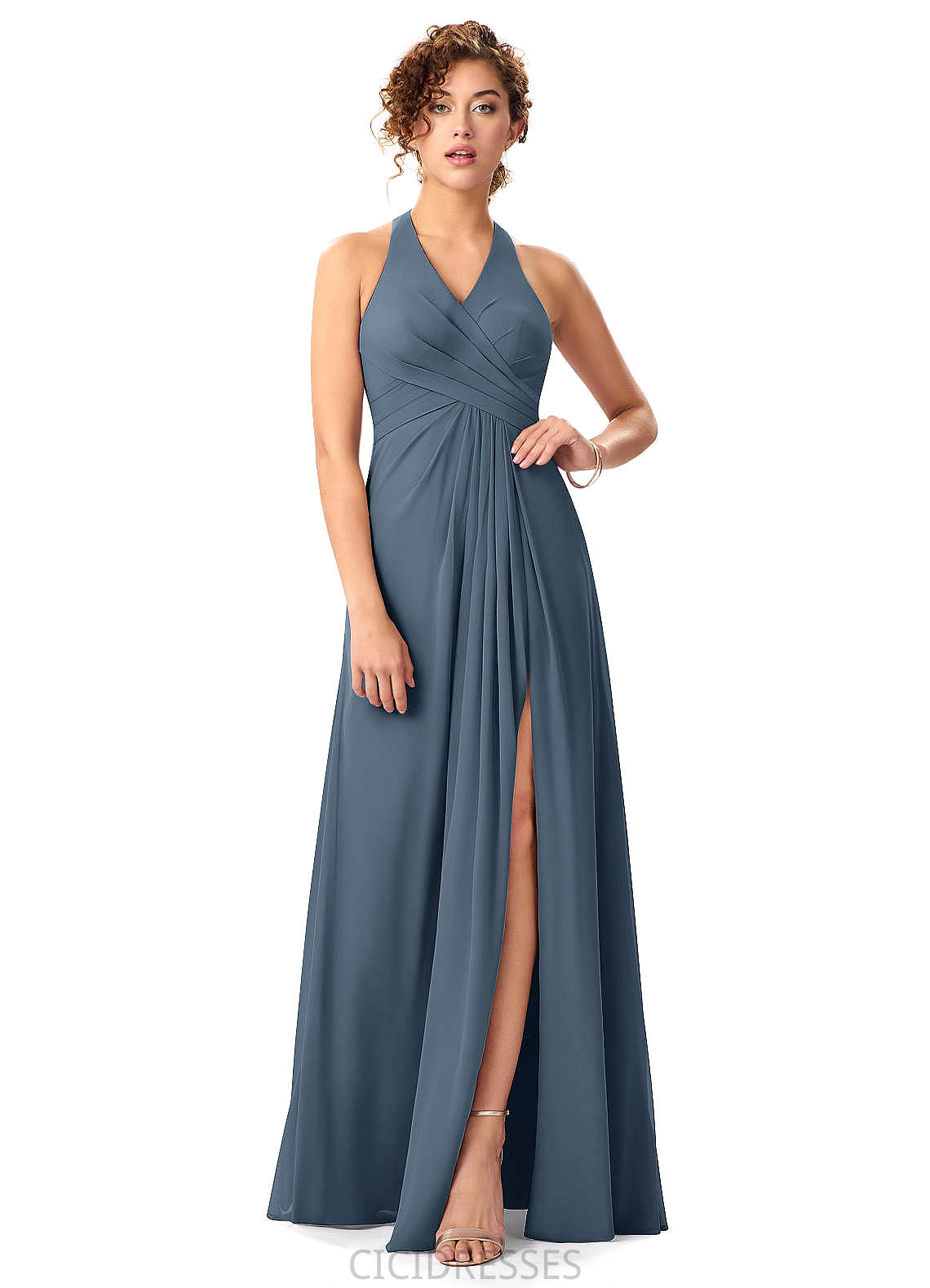 Brisa A-Line/Princess V-Neck Floor Length Sleeveless Natural Waist Bridesmaid Dresses