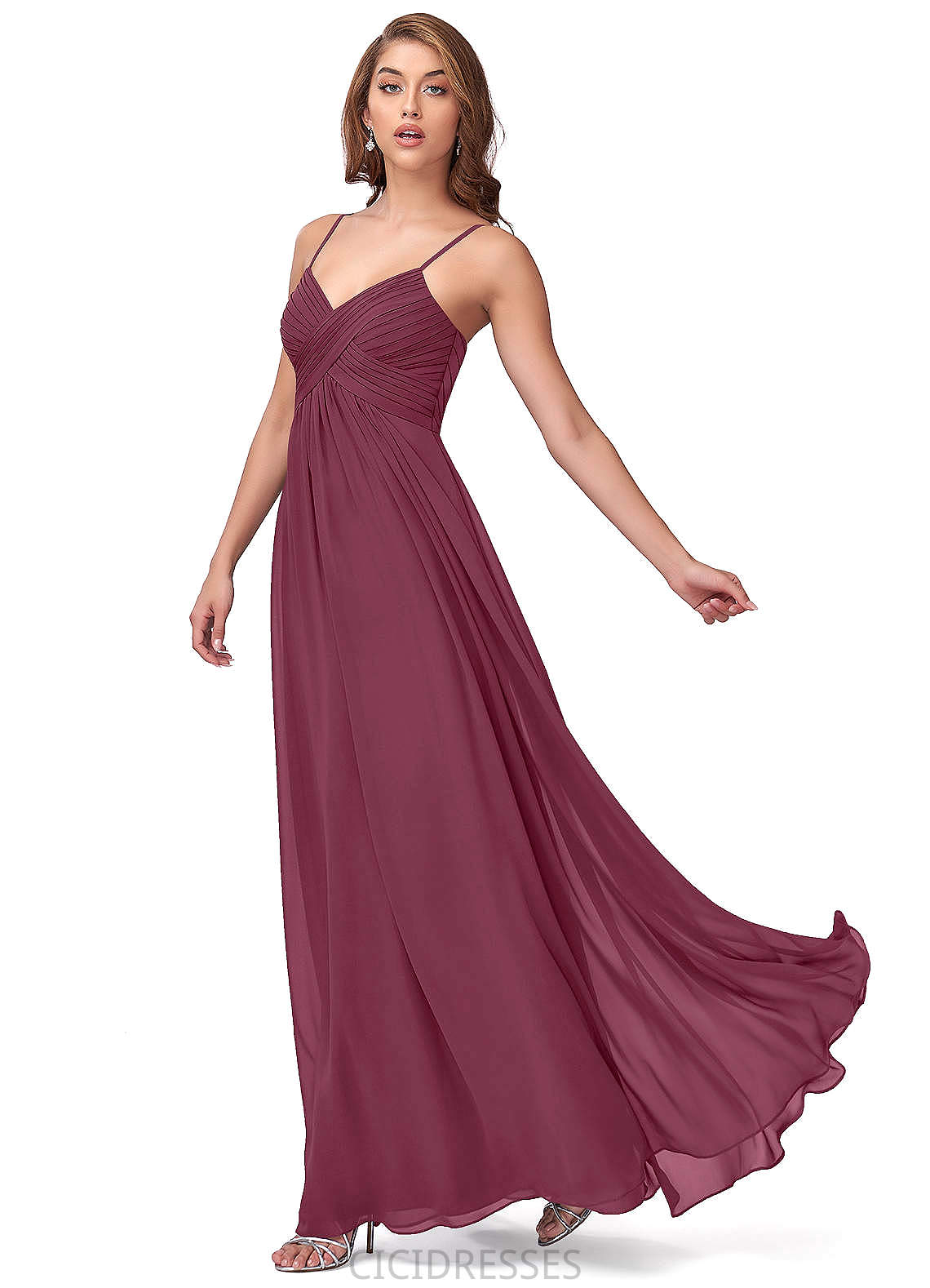 Yvonne A-Line/Princess Natural Waist Sleeveless Floor Length V-Neck Bridesmaid Dresses