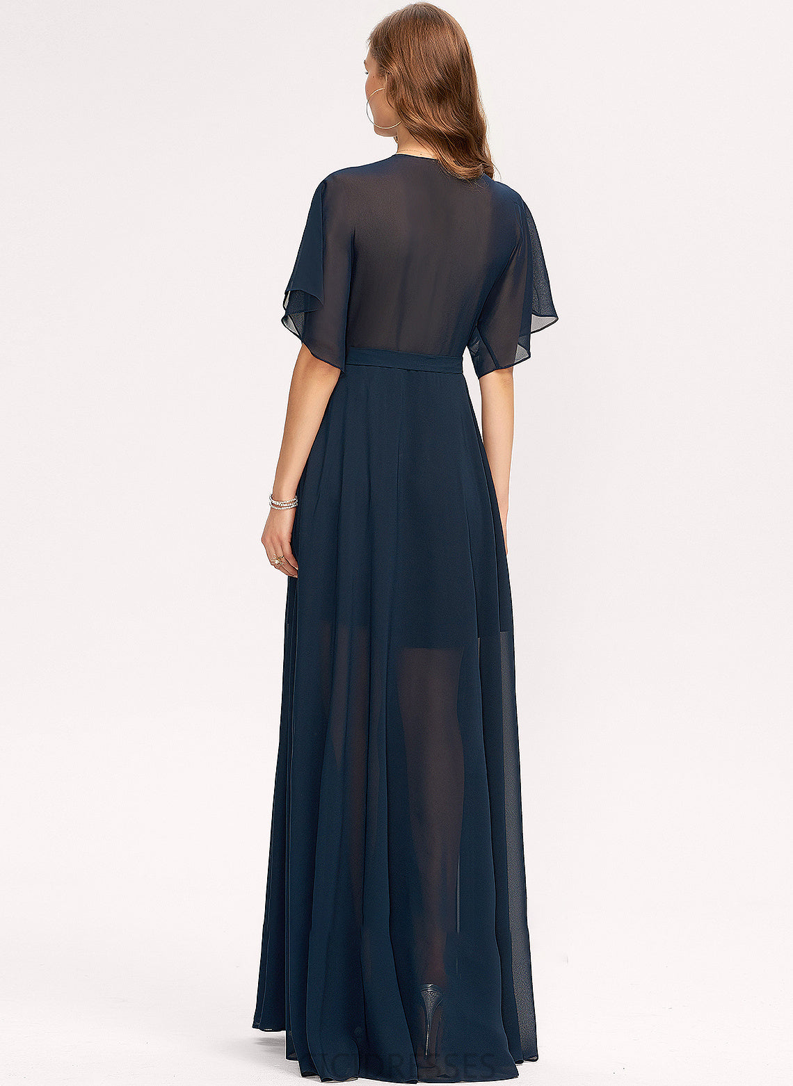 A-Line Silhouette Floor-Length Length Neckline Fabric V-neck SplitFront Embellishment Joan Floor Length A-Line/Princess Bridesmaid Dresses