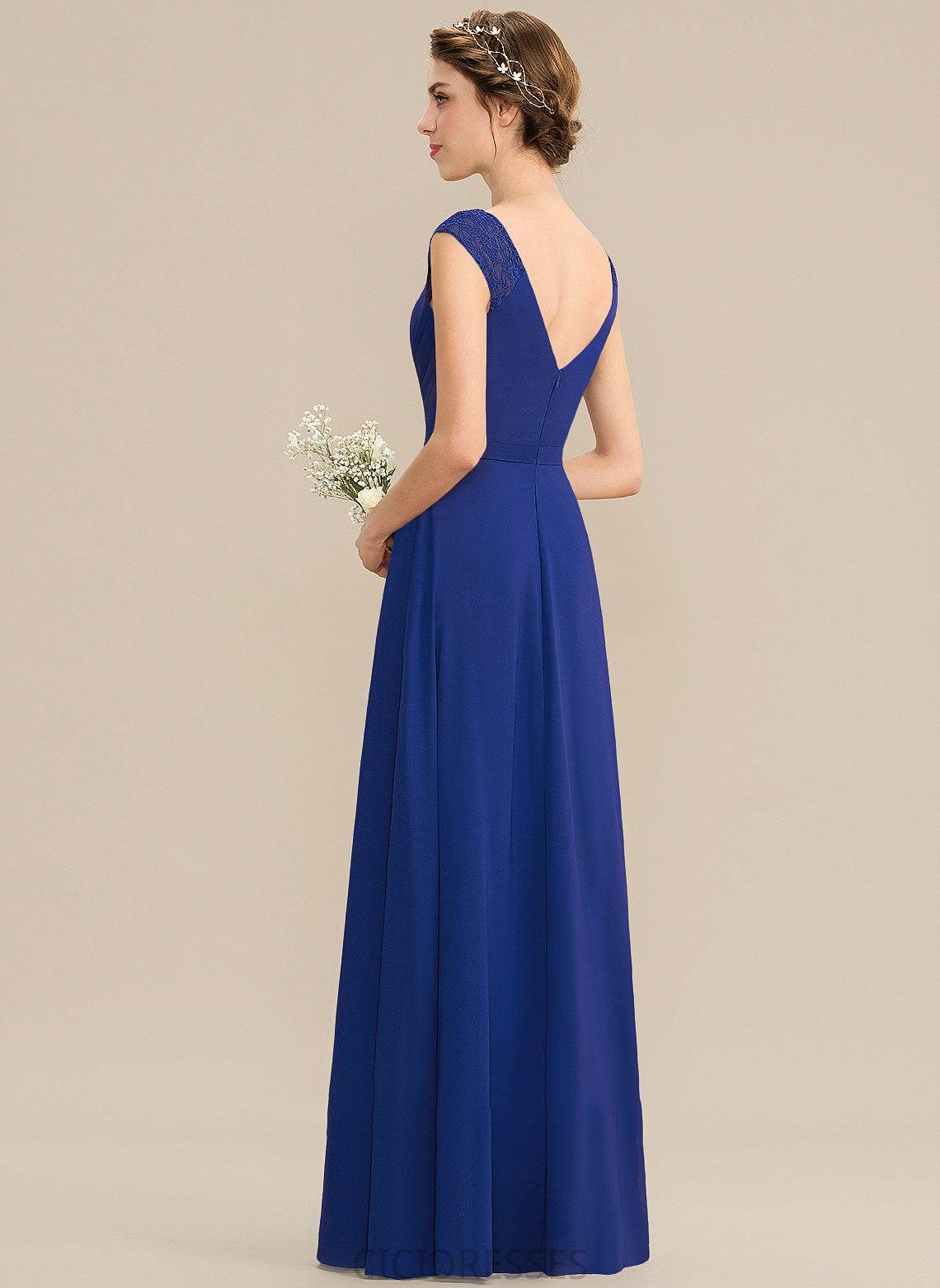V-neck Silhouette A-Line SplitFront Fabric Floor-Length Embellishment Length Ruffle Neckline Sophie Natural Waist Bridesmaid Dresses