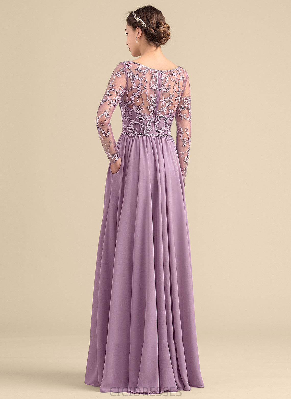 Neckline A-Line Silhouette Length Floor-Length V-neck Beading Embellishment Pockets Fabric Angelique A-Line/Princess Bridesmaid Dresses