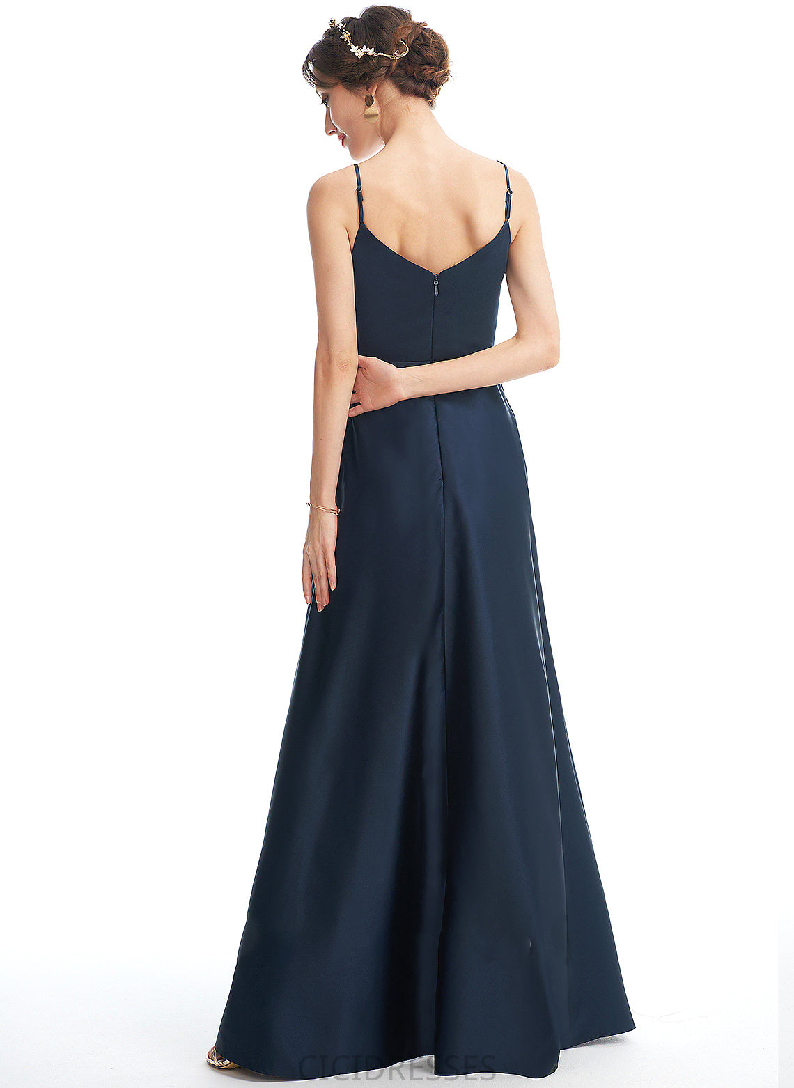Silhouette Floor-Length Length Neckline SplitFront A-Line Fabric V-neck Pockets Embellishment Mckinley Natural Waist Bridesmaid Dresses