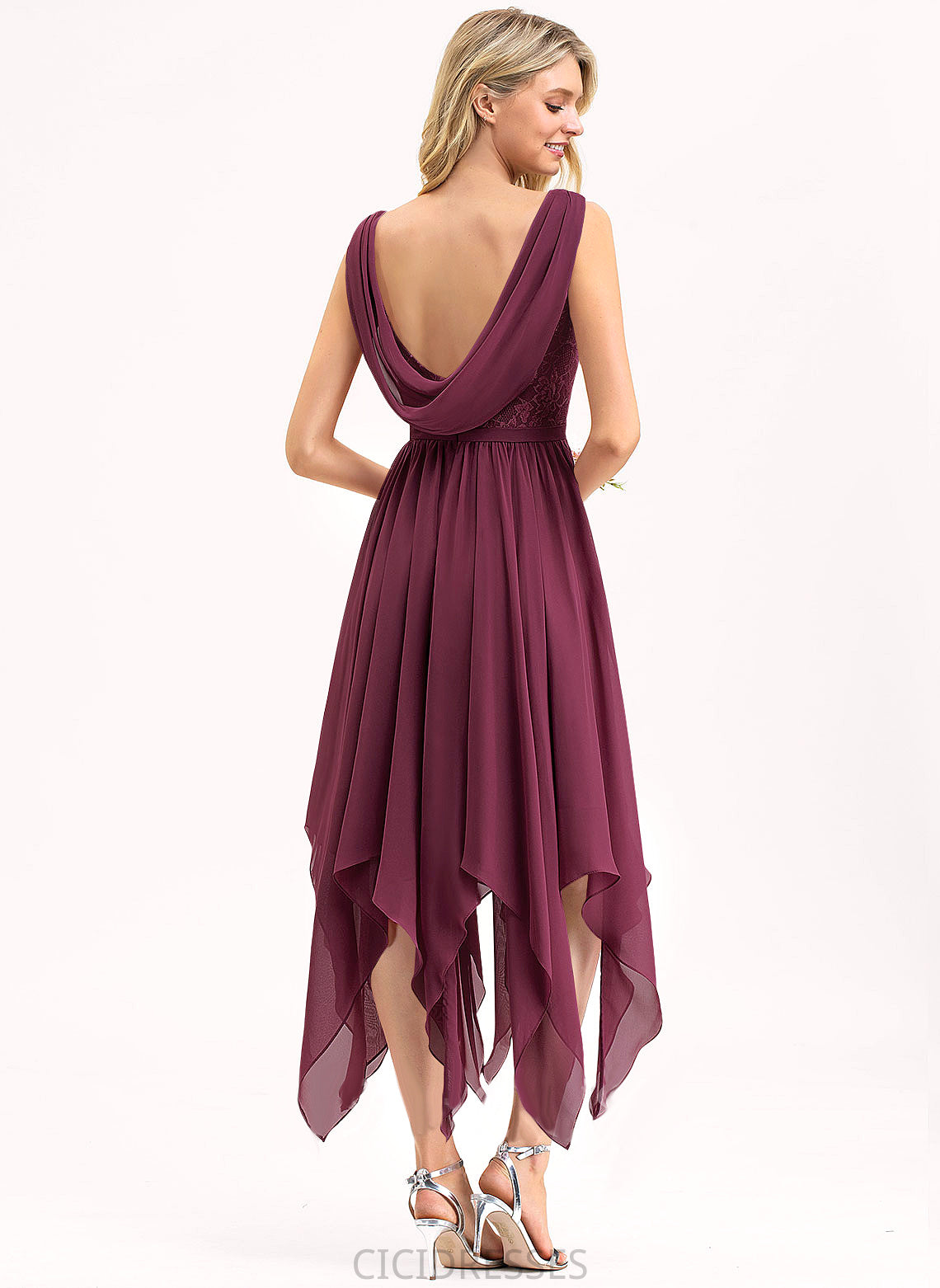 Fabric Ankle-Length Lace Straps V-neck Length Silhouette A-Line Neckline Jasmine A-Line/Princess Sleeveless Bridesmaid Dresses