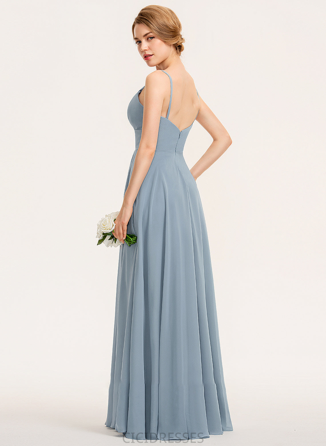 Length Embellishment Fabric Ruffle V-neck Neckline A-Line Floor-Length Silhouette Pockets Leticia A-Line/Princess Bridesmaid Dresses