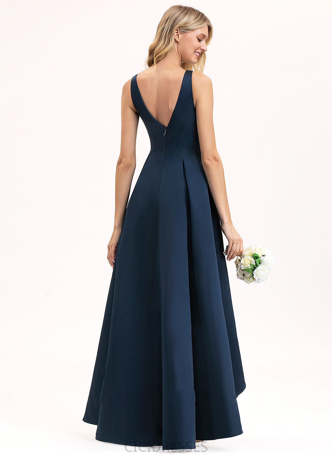 Silhouette A-Line Neckline Pockets ScoopNeck Length Fabric Embellishment Asymmetrical Justine A-Line/Princess Natural Waist Bridesmaid Dresses