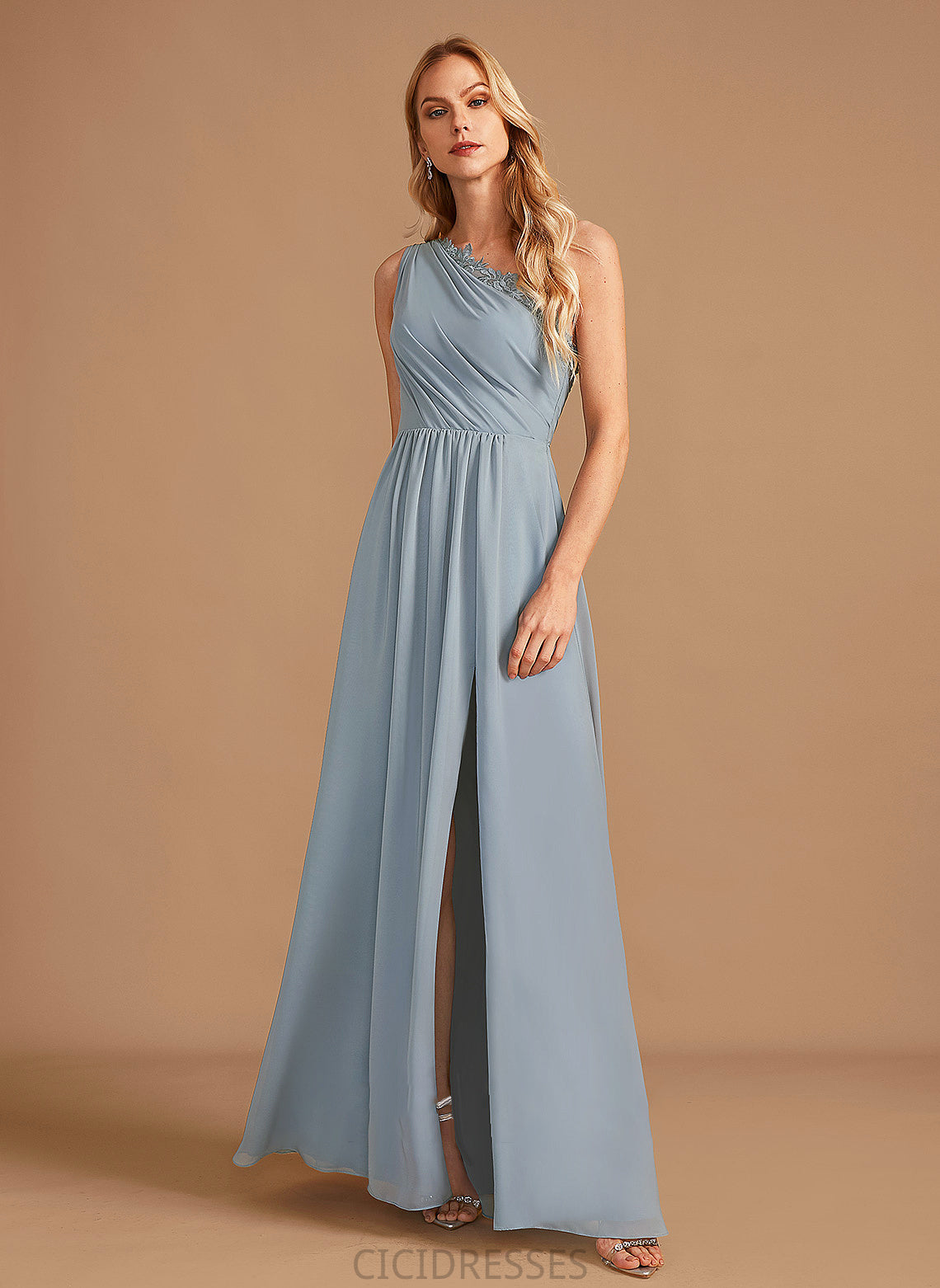 One-Shoulder Floor-Length Silhouette A-Line Length Fabric Lace Neckline Embellishment Sequins Payton Natural Waist Bridesmaid Dresses