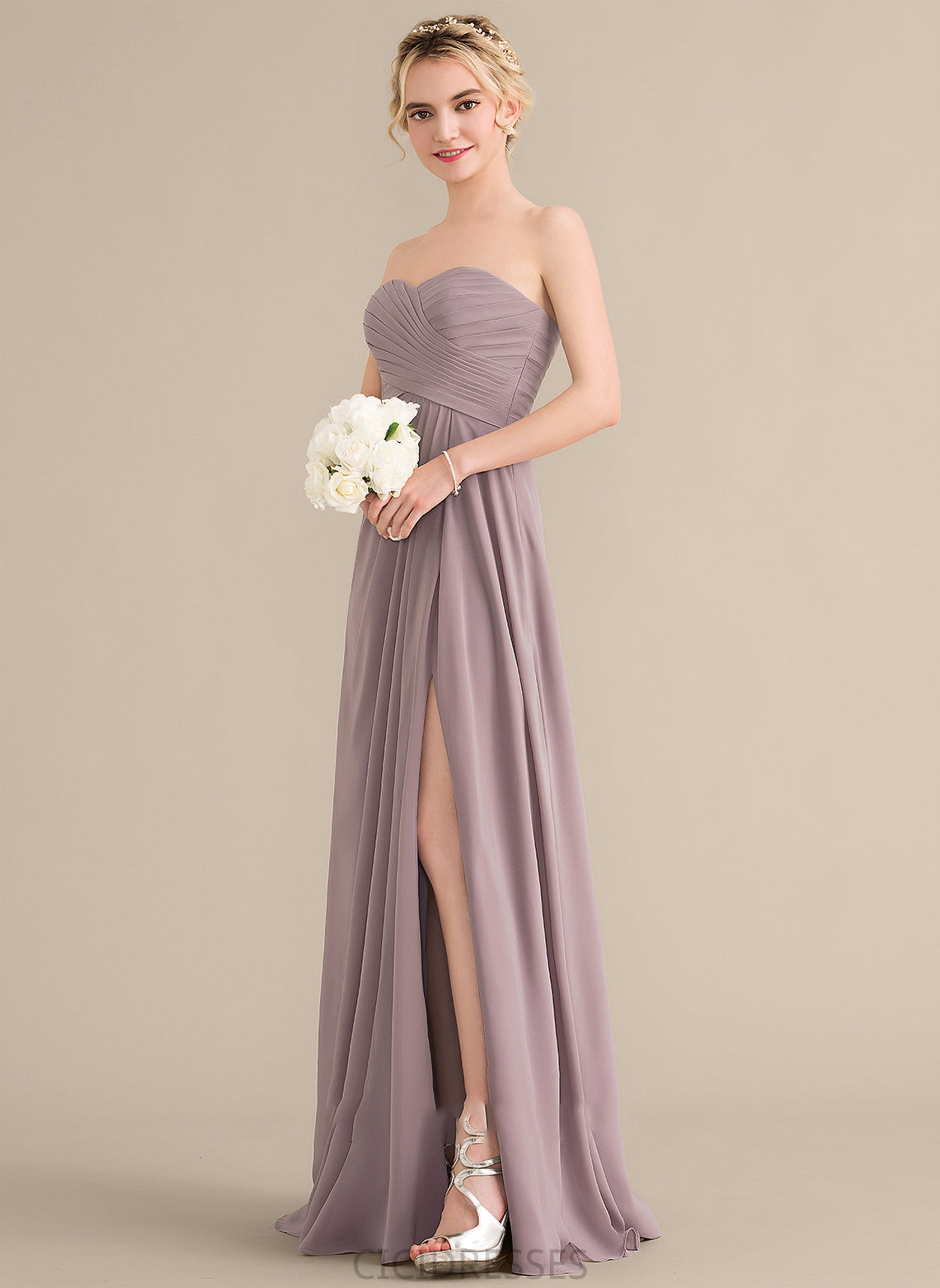 Floor-Length Length Fabric Sweetheart Ruffle Embellishment Neckline A-Line Silhouette SplitFront Alessandra Sleeveless Bridesmaid Dresses