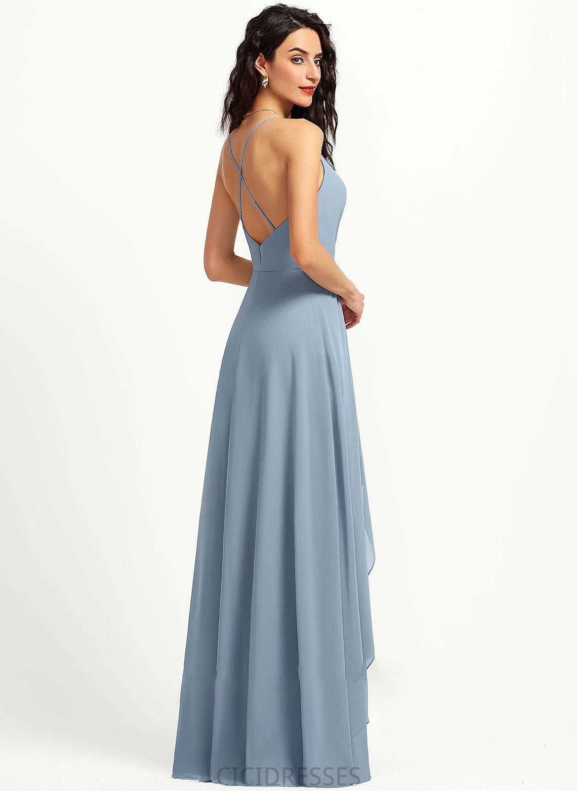 A-Line Straps Neckline V-neck Fabric Length Asymmetrical Silhouette Luna A-Line/Princess Half Sleeves Natural Waist Bridesmaid Dresses